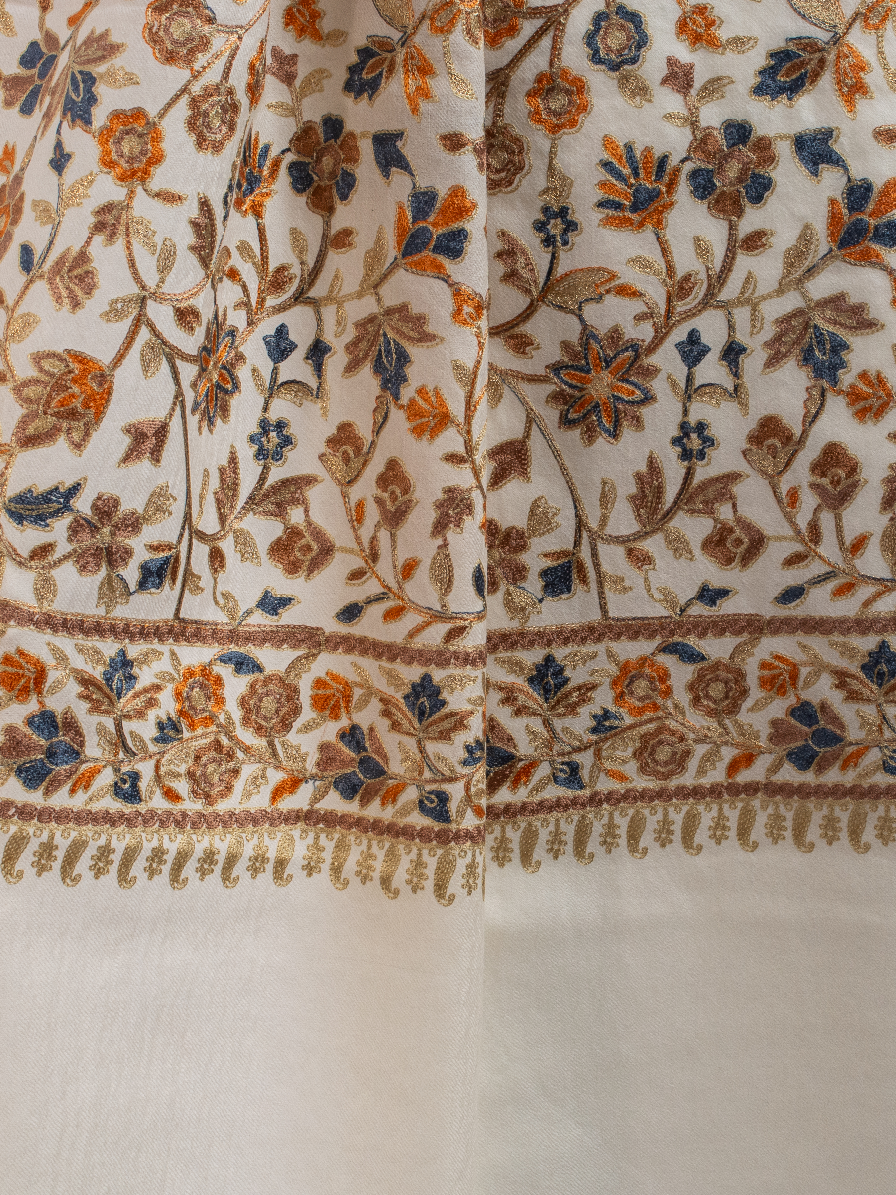 Off-White Gardens Handmade Embroidered Pashmina Wool Scarf