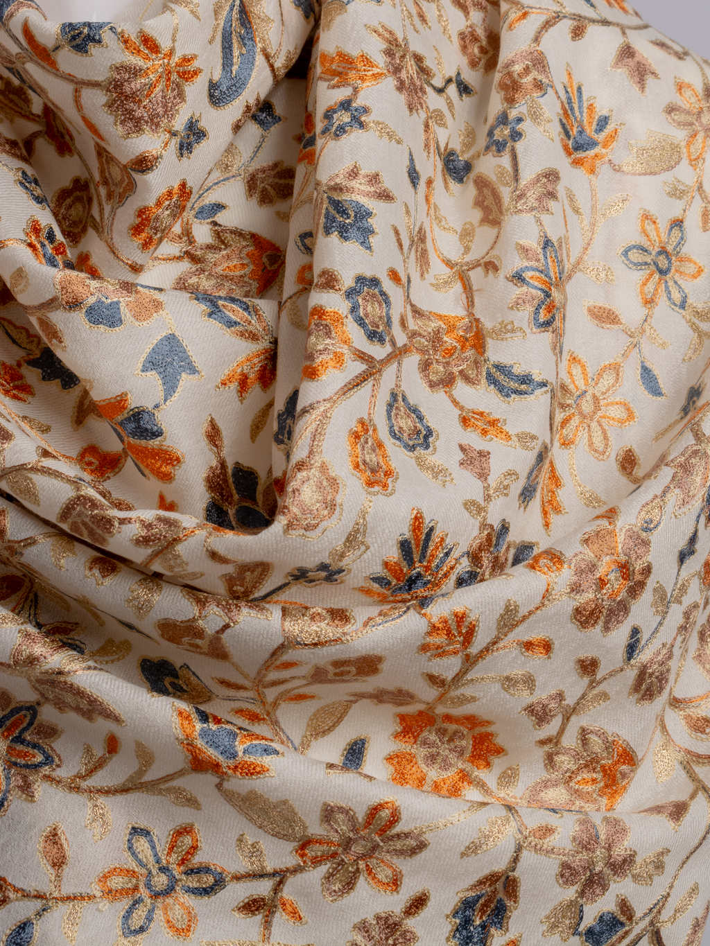 Off-White Gardens Handmade Embroidered Pashmina Wool Scarf