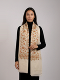 Off-White Leafs Handmade Embroidered Pashmina Wool Scarf