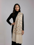 Off-White Florals Handmade Embroidered Pashmina Wool Scarf