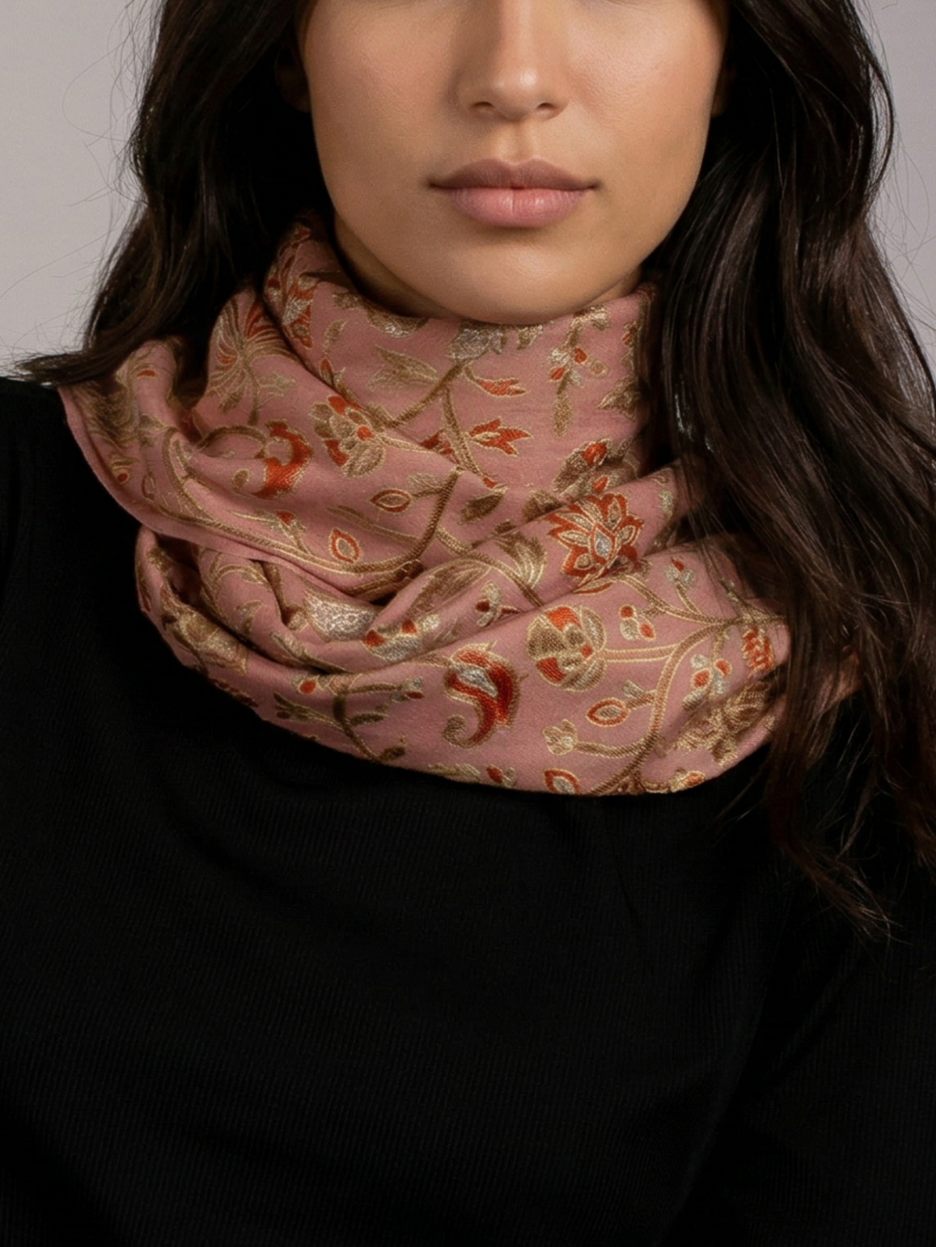 Pink Gardens Handmade Embroidered Pashmina Wool Scarf