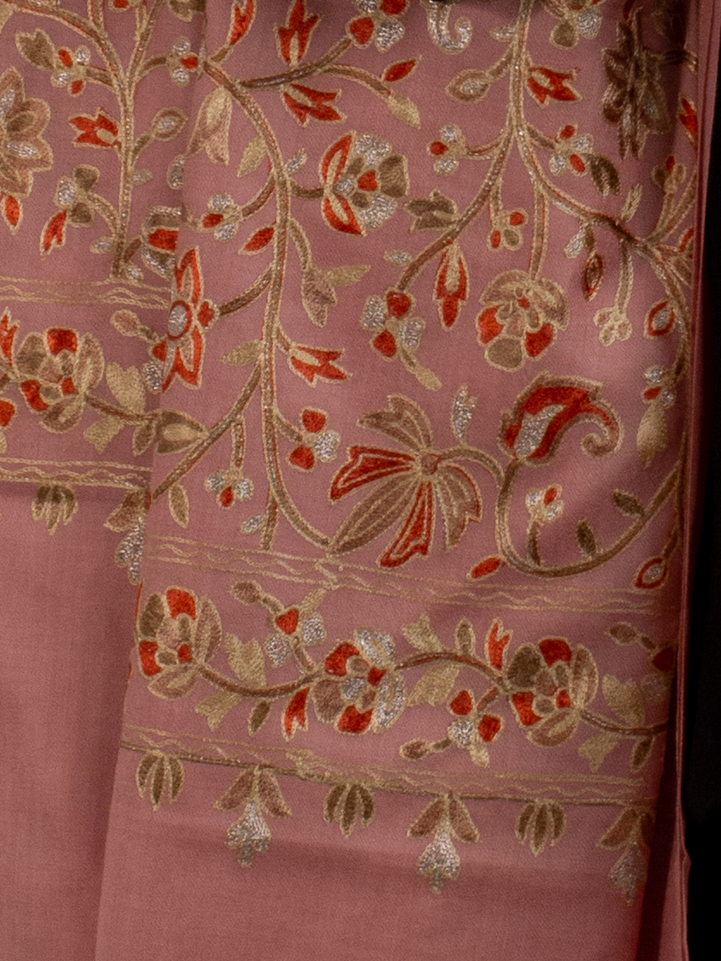 Pink Gardens Handmade Embroidered Pashmina Wool Scarf