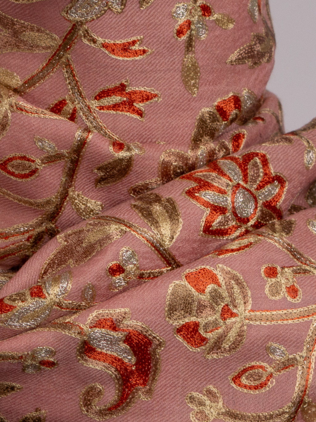 Pink Gardens Handmade Embroidered Pashmina Wool Scarf