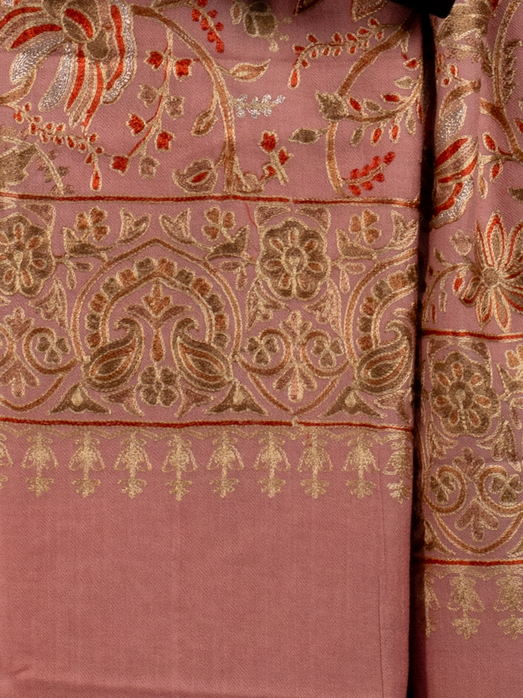 Pink Palms Handmade Embroidered Pashmina Wool Scarf