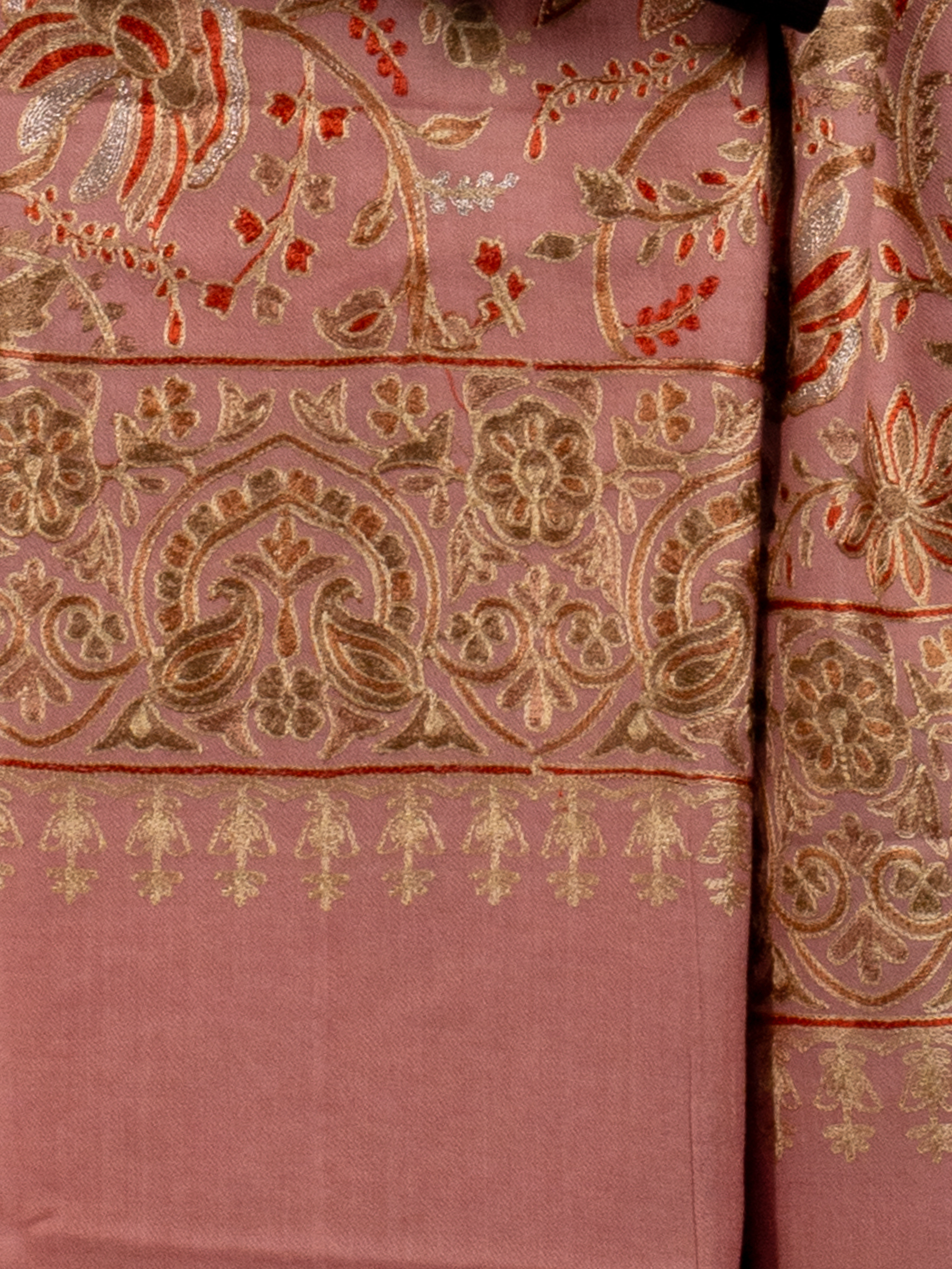 Pink Palms Handmade Embroidered Pashmina Wool Scarf