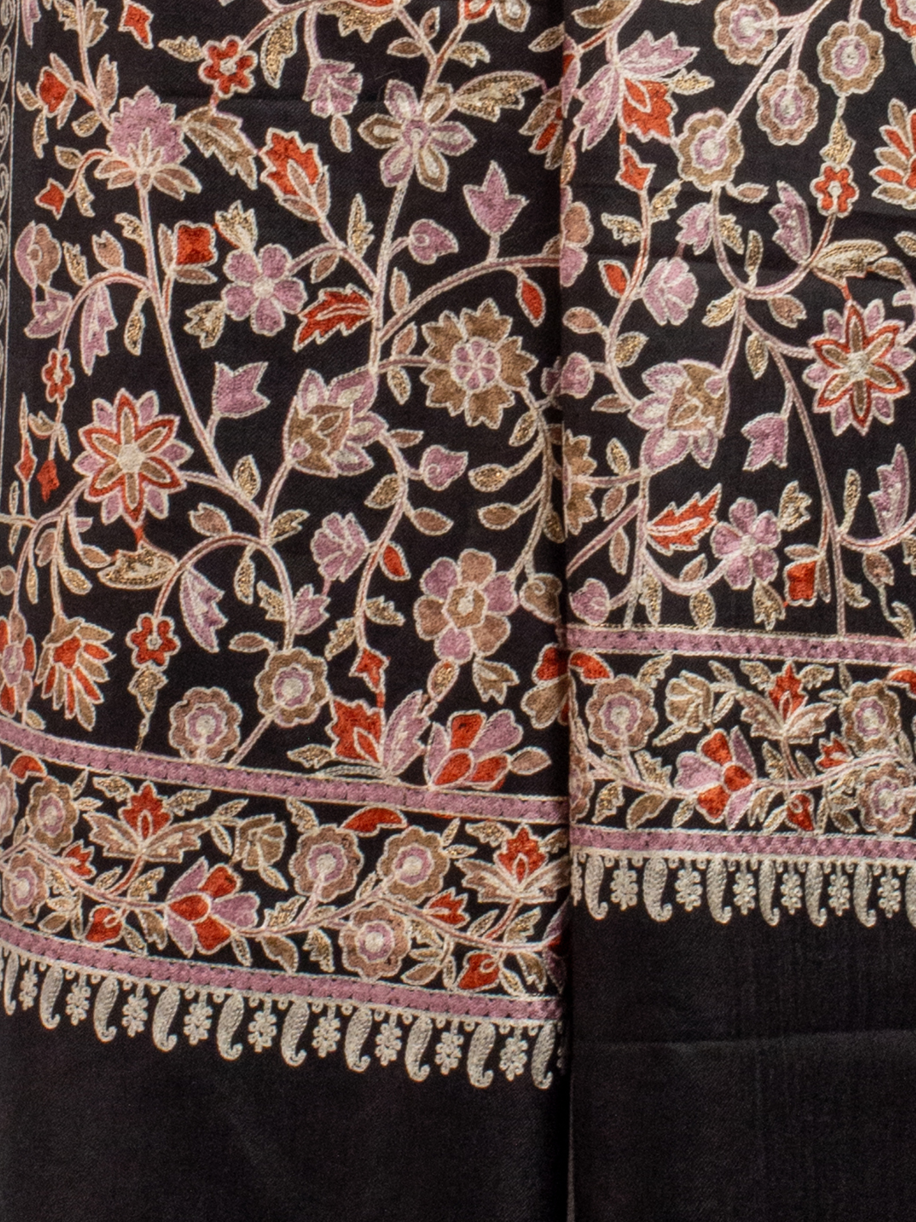 Black Florid Handmade Embroidered Pashmina Wool Scarf