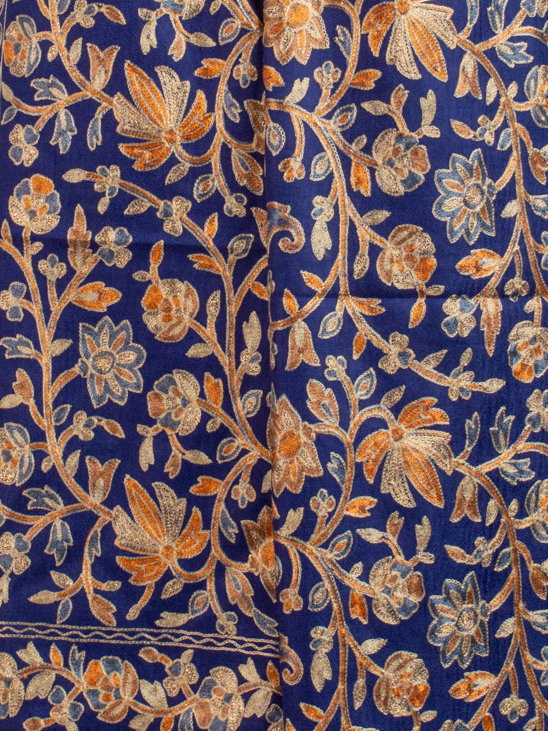 Navy Blue Florals Handmade Embroidered Pashmina Wool Scarf