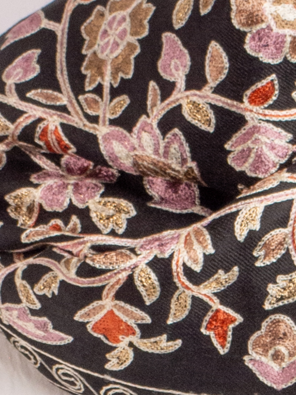 Black Florid Handmade Embroidered Pashmina Wool Scarf