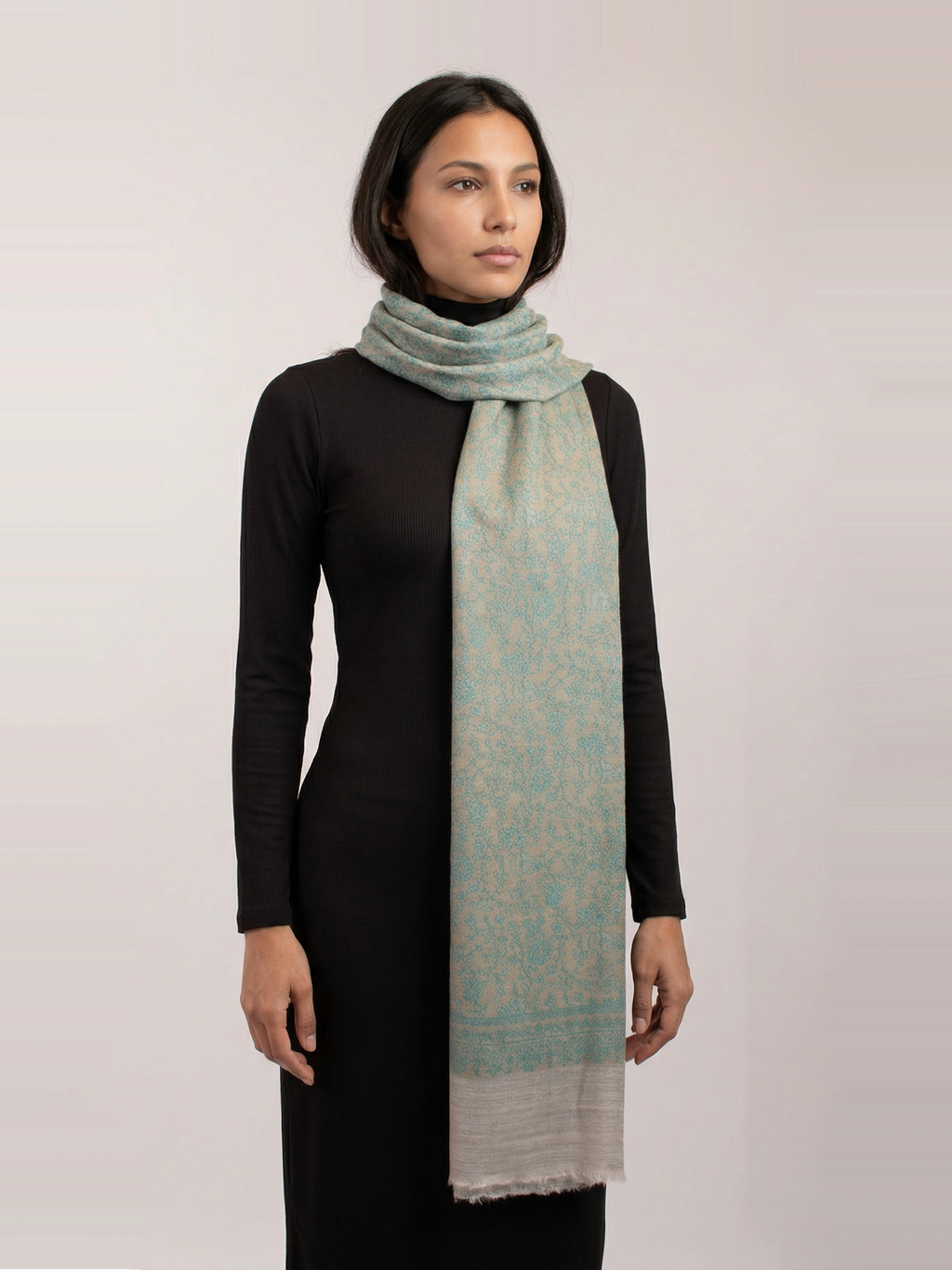 Silver Seas Woven Pashmina Wool Scarf