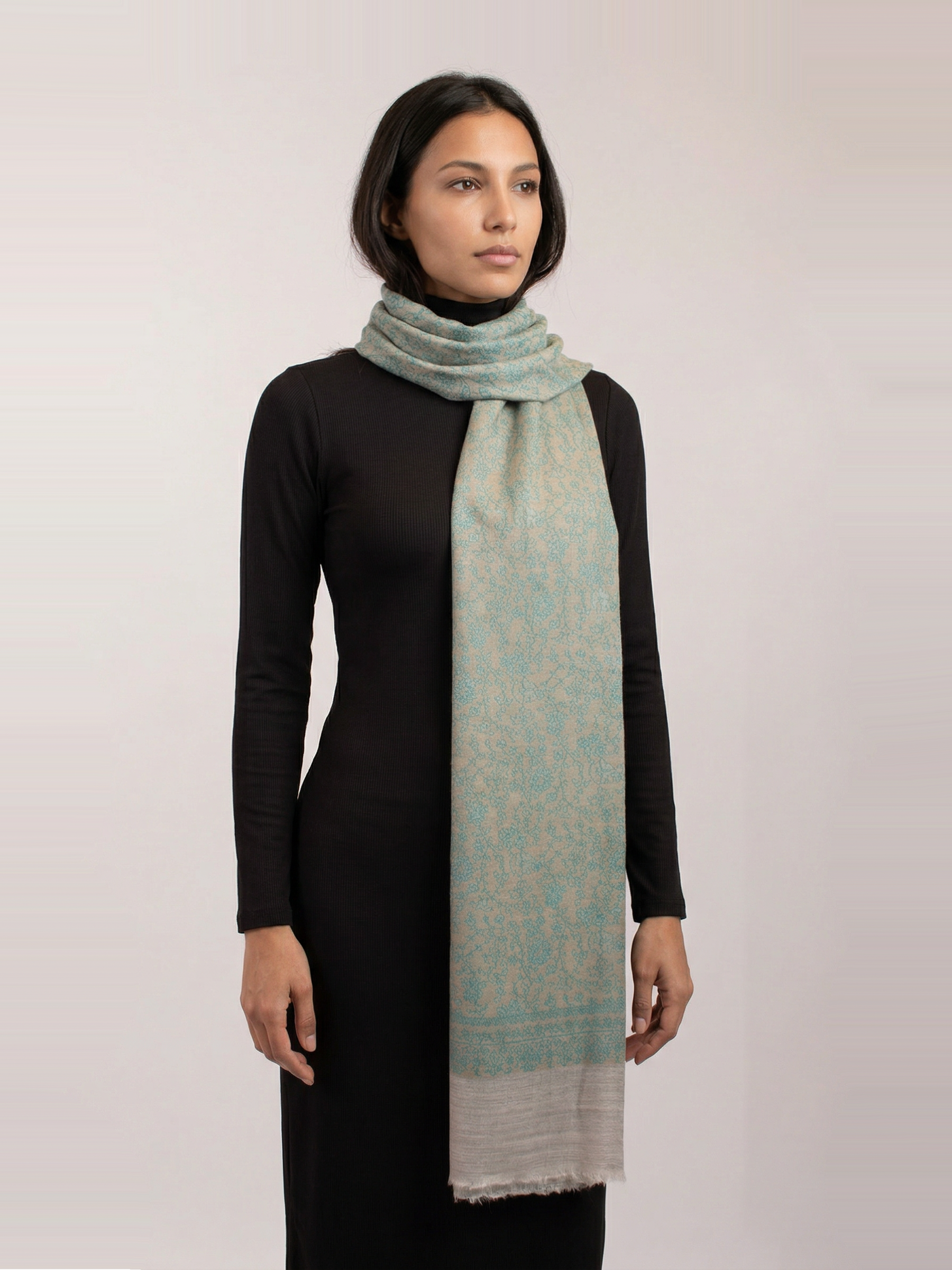 Silver Seas Woven Pashmina Wool Scarf
