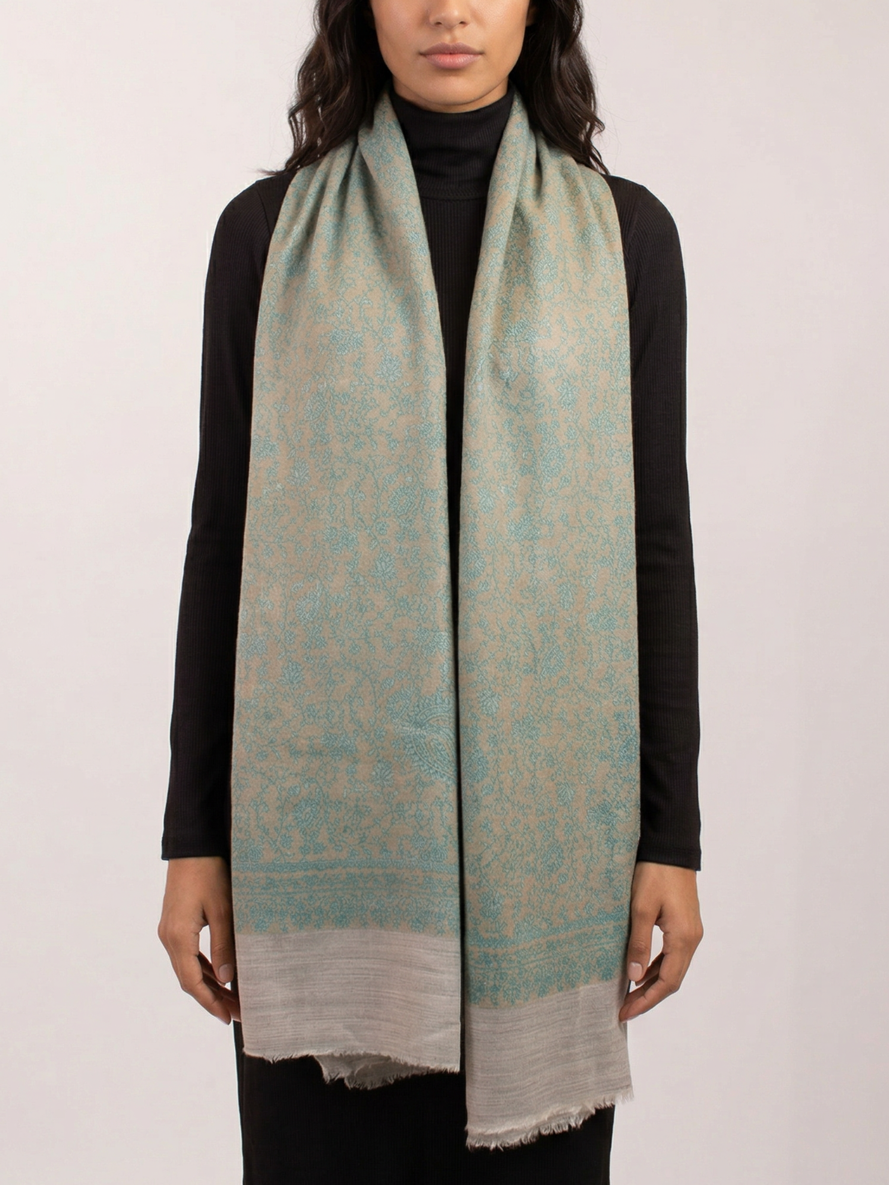 Silver Seas Woven Pashmina Wool Scarf