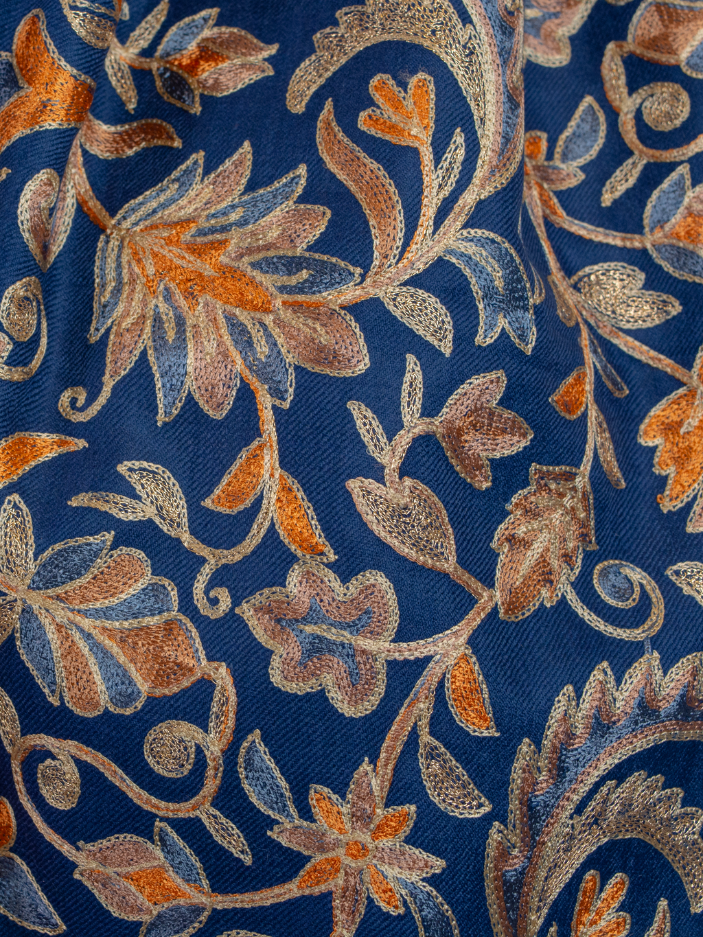 Blue Leaves Handmade Embroidered Pashmina Wool Scarf