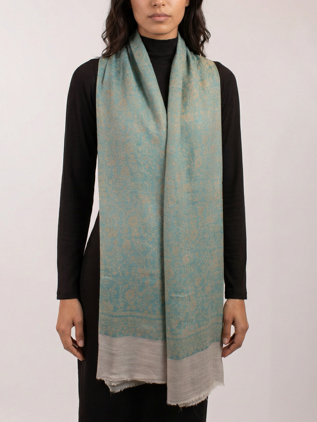 Silver Seas Woven Pashmina Wool Scarf