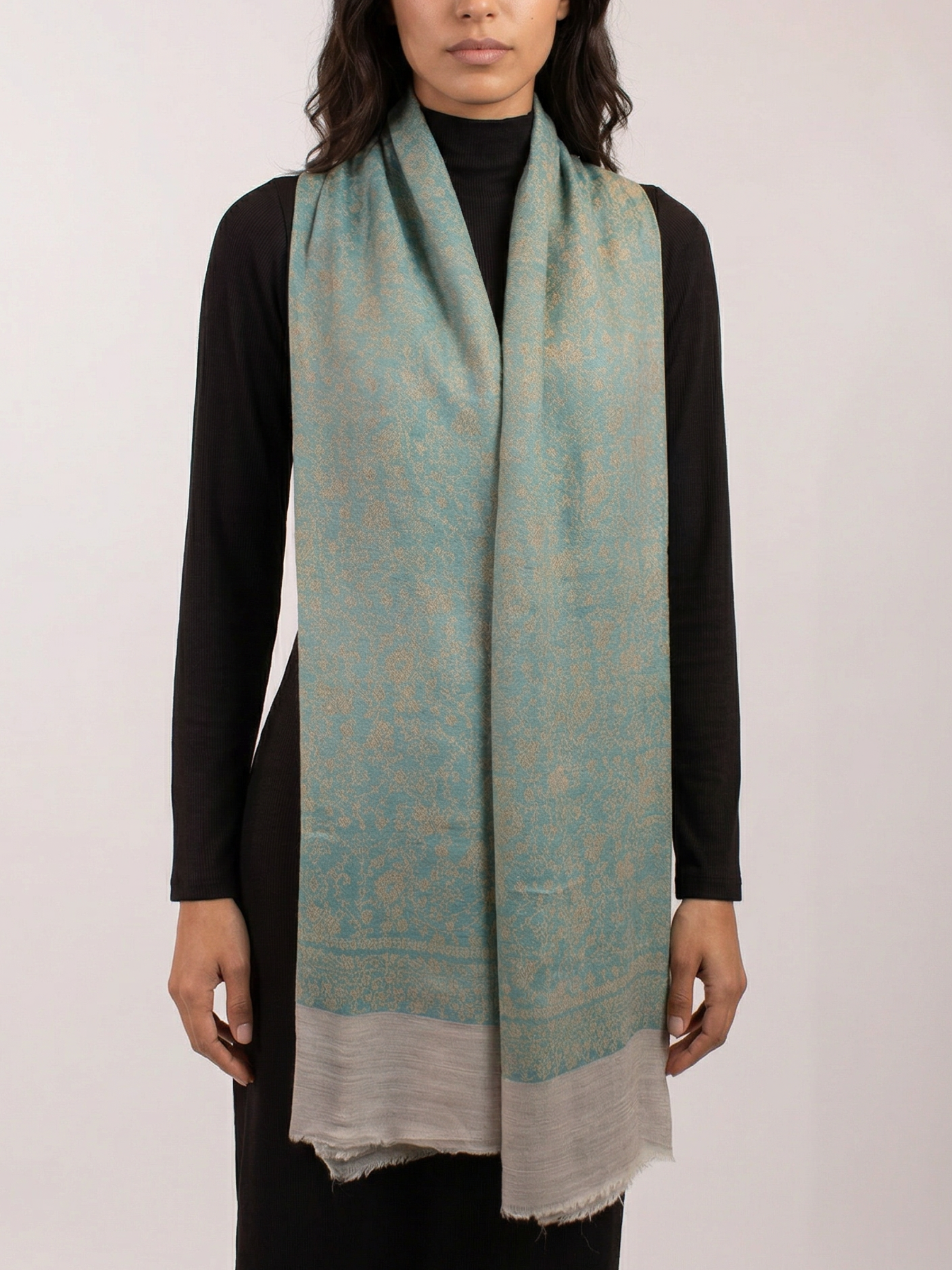 Silver Seas Woven Pashmina Wool Scarf