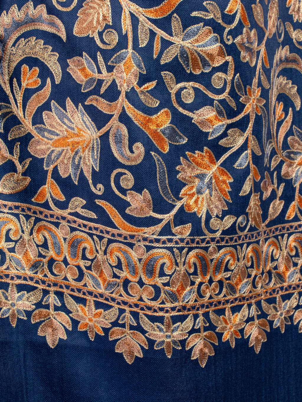 Blue Leaves Handmade Embroidered Pashmina Wool Scarf