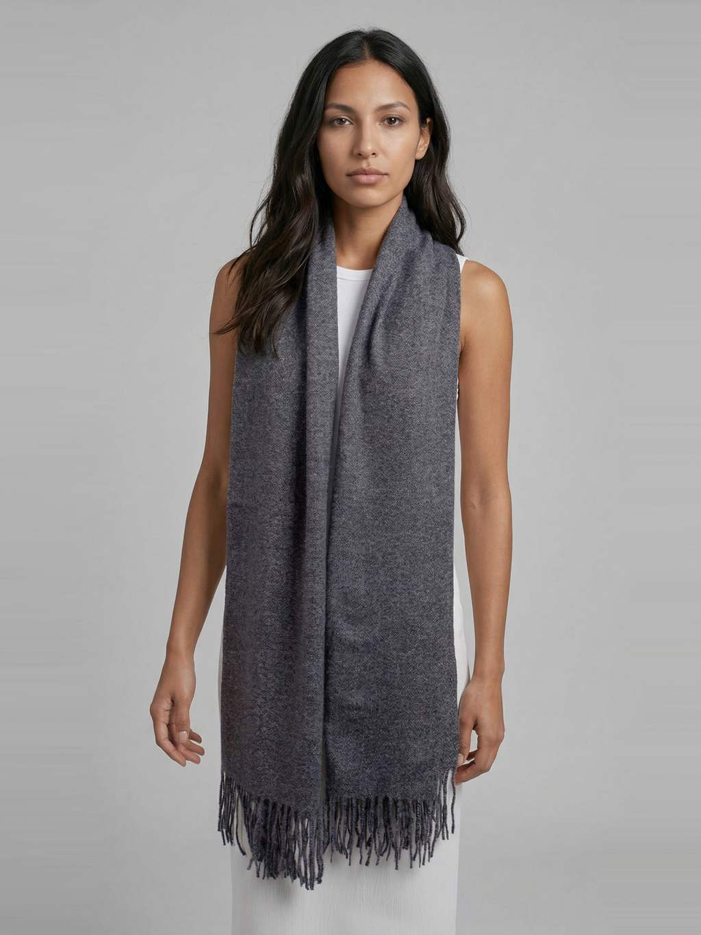 Midnight Grey Pashmina Wool Scarf