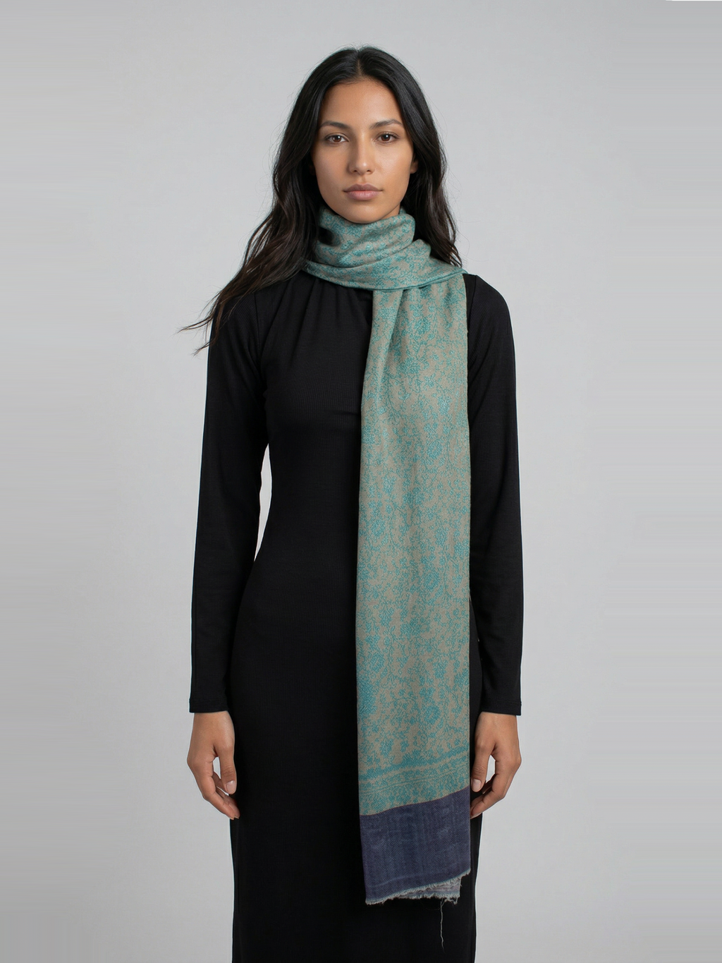 Ocean Slate Woven Pashmina Wool Scarf
