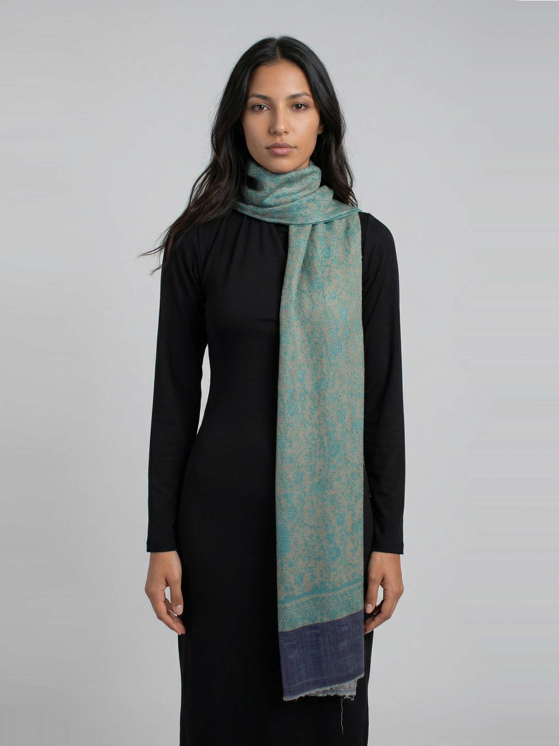Ocean Slate Woven Pashmina Wool Scarf