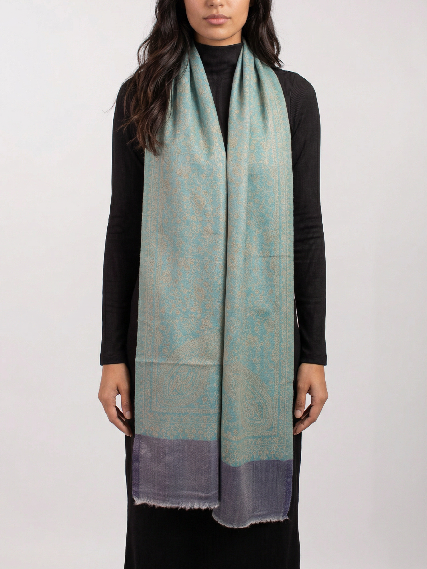 Ocean Slate Woven Pashmina Wool Scarf