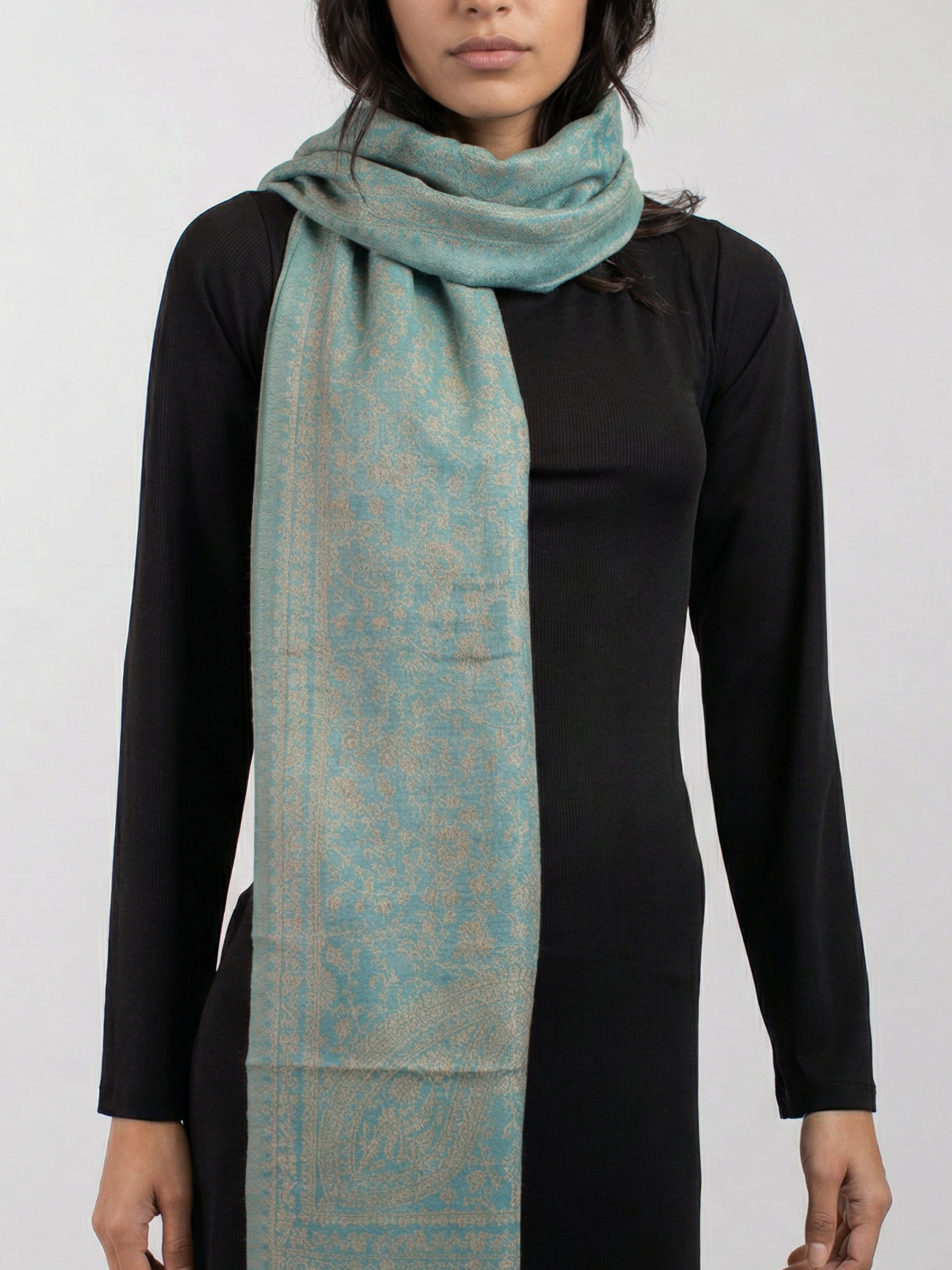 Ocean Slate Woven Pashmina Wool Scarf