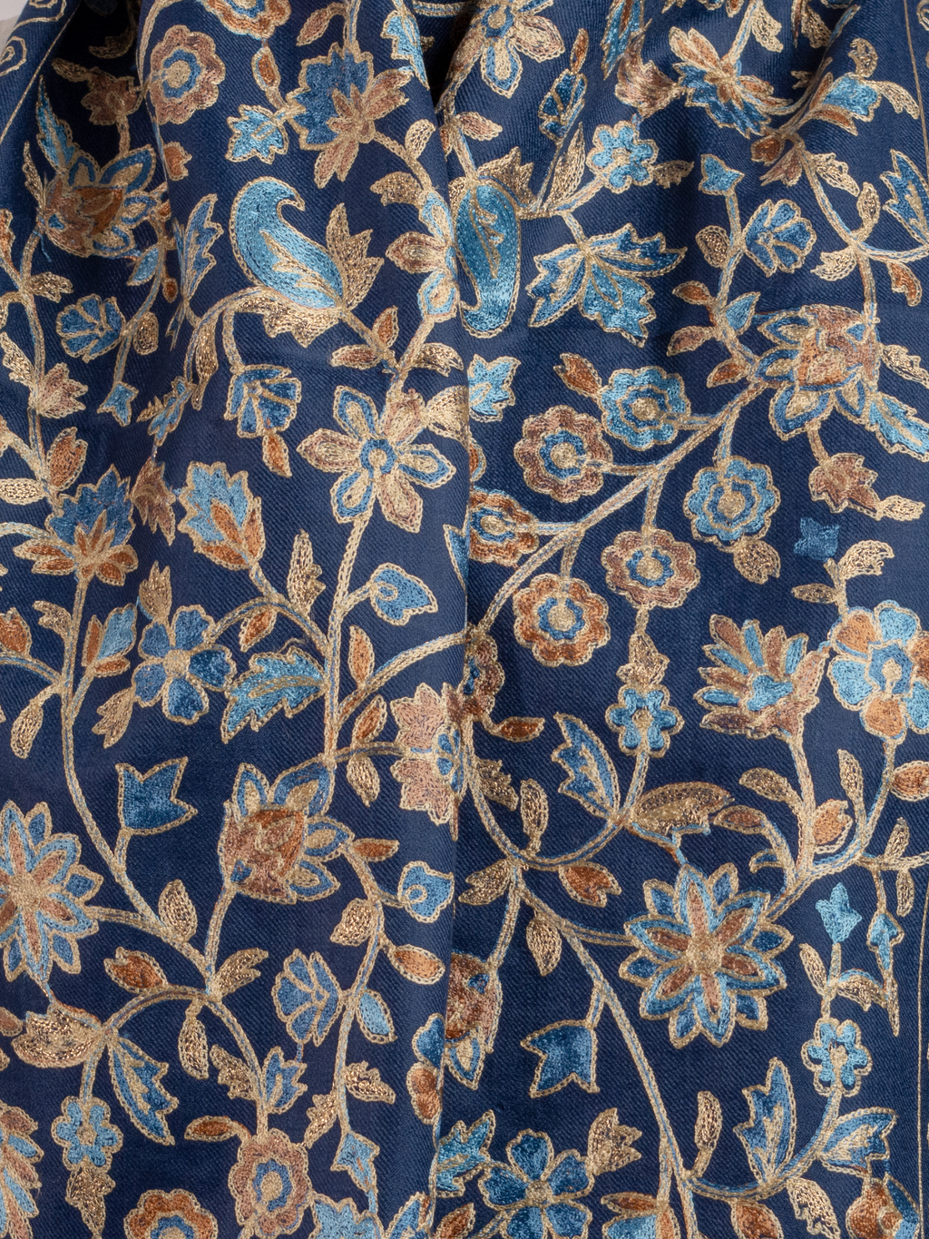 Blue Gardens Handmade Embroidered Pashmina Wool Scarf
