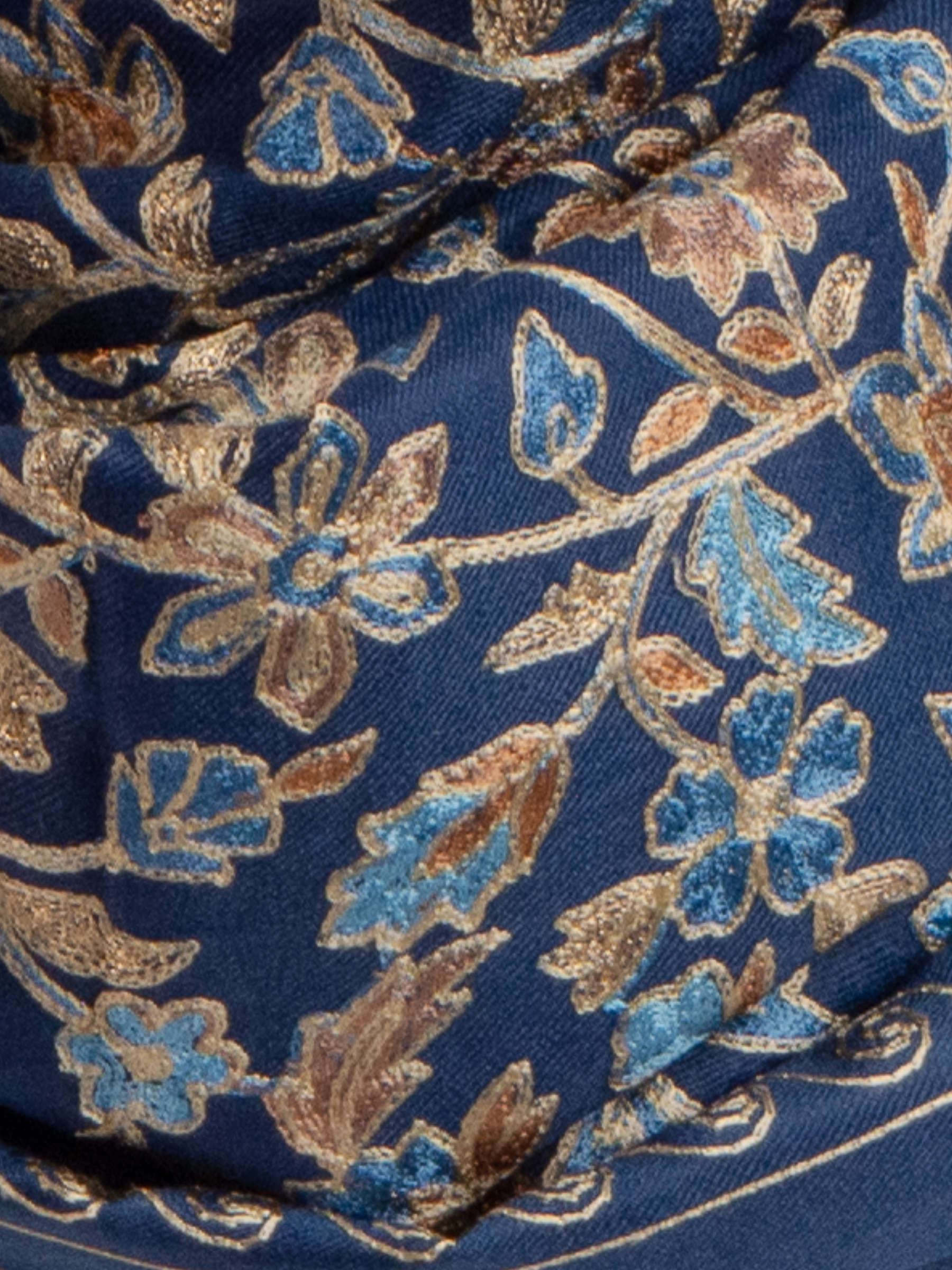 Blue Florals Handmade Embroidered Pashmina Wool Scarf