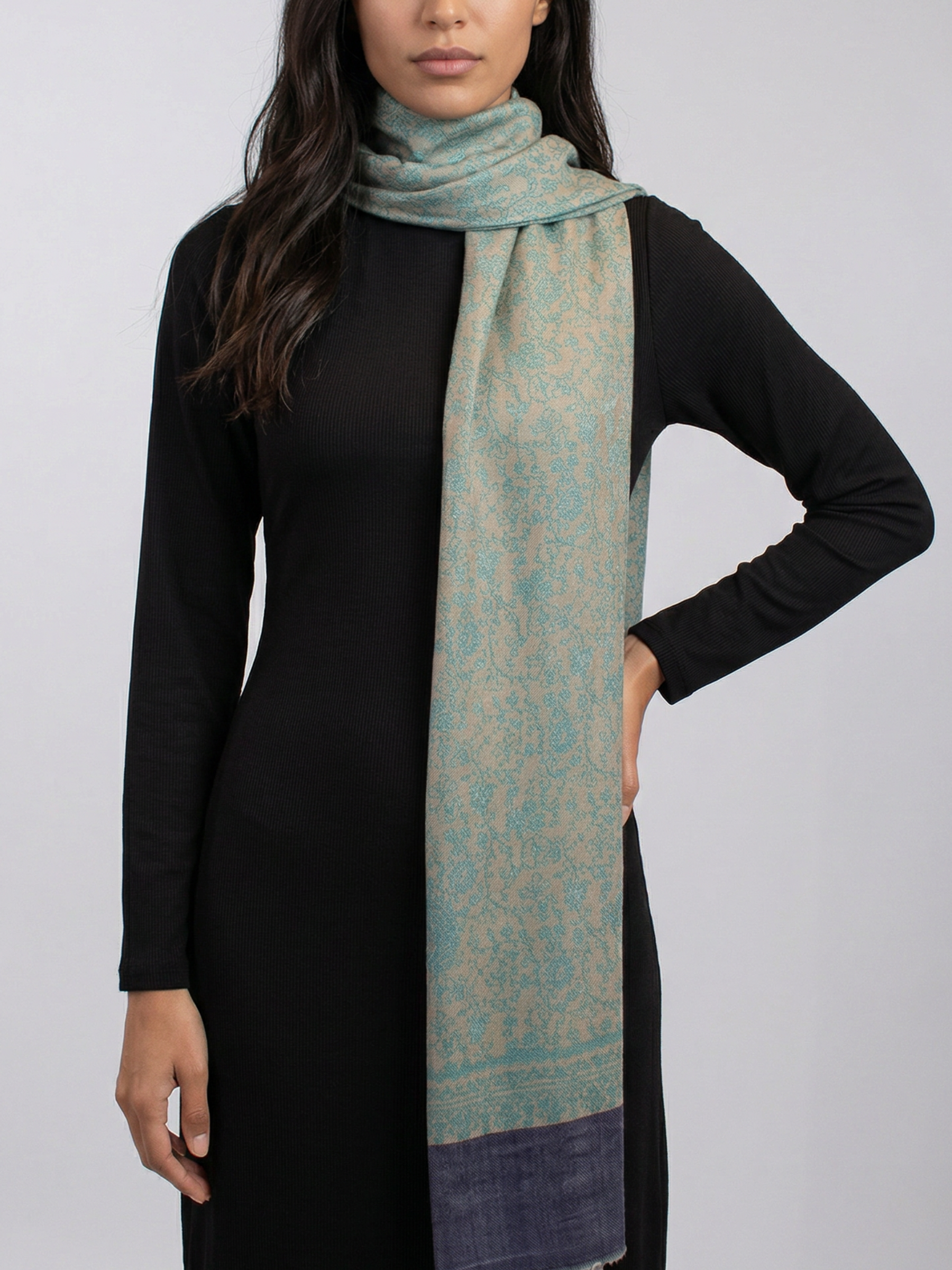Ocean Slate Woven Pashmina Wool Scarf