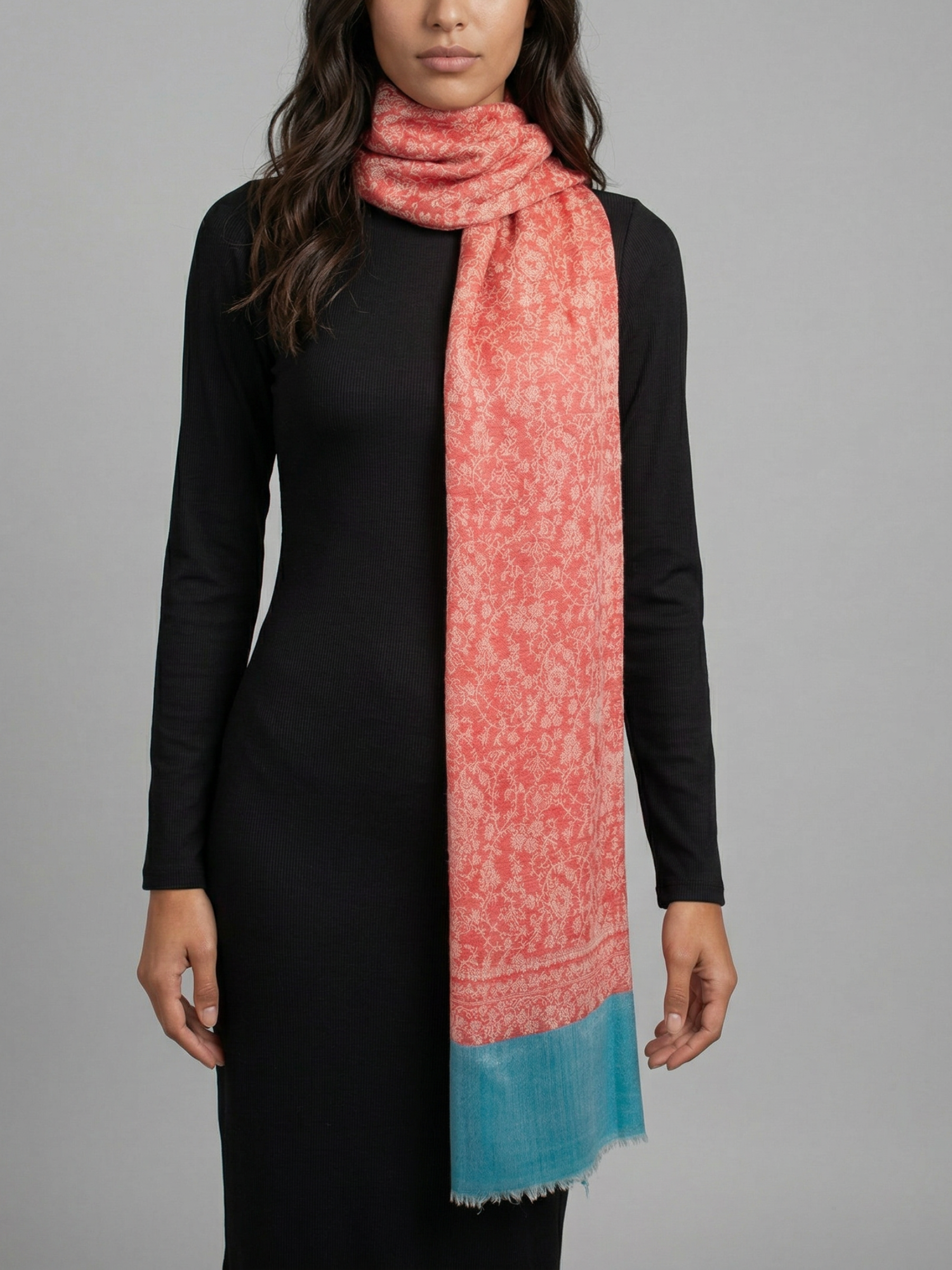 Coral Lagoon Woven Pashmina Wool Scarf