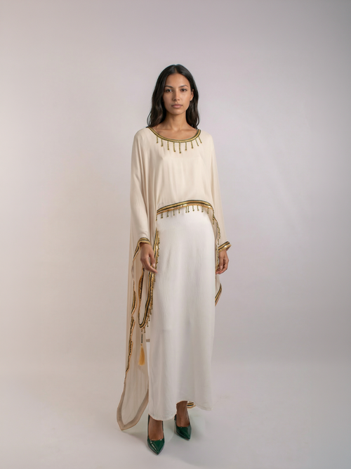 100% Egyptian Bamboo Embroidered long Poncho – DeebajByNoha