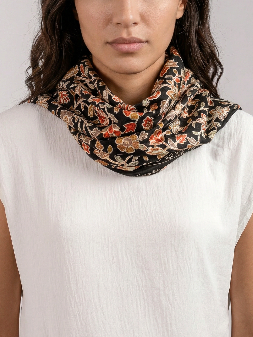 Black Gardens Handmade Embroidered Pashmina Wool Scarf