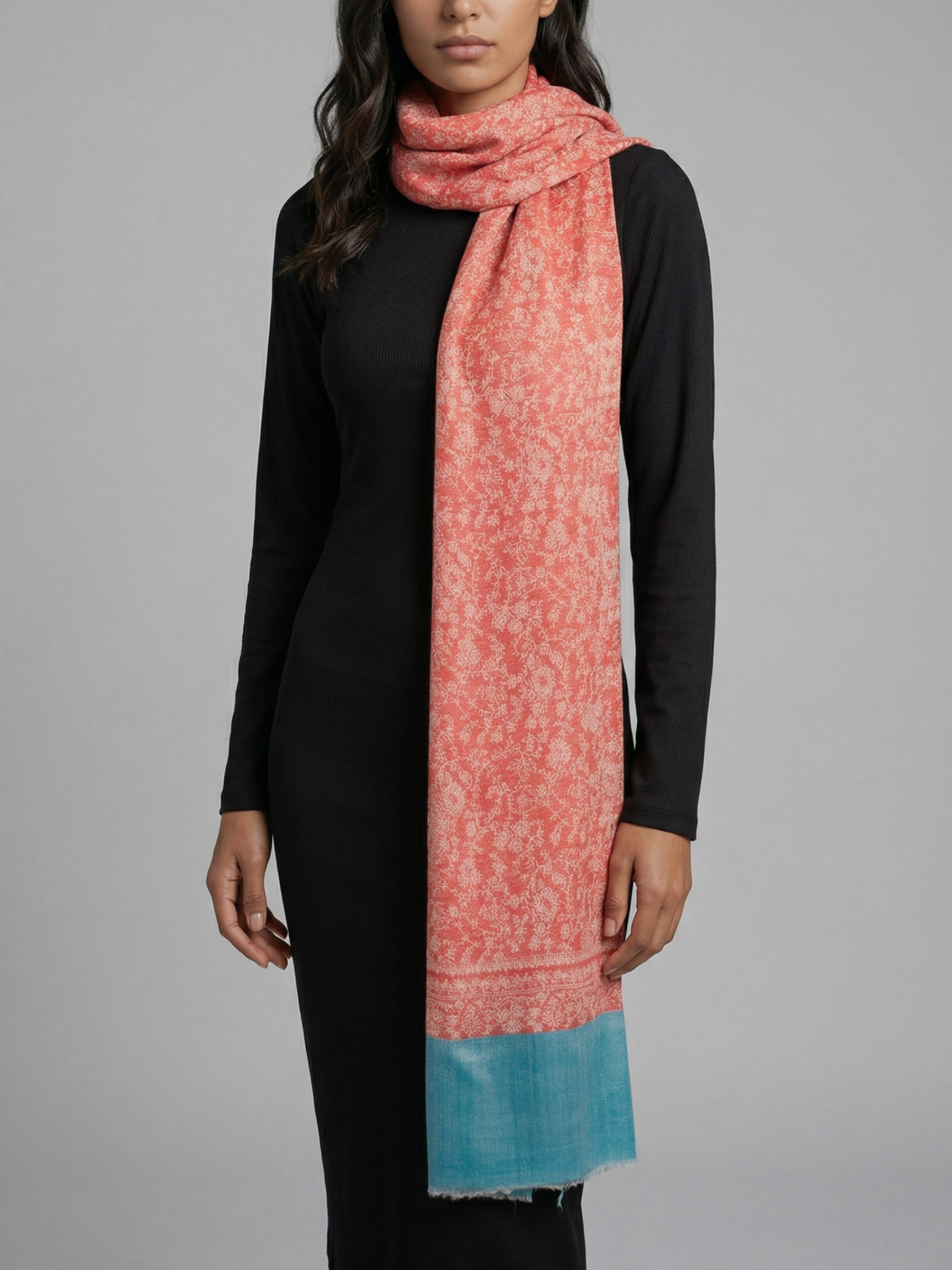Coral Lagoon Woven Pashmina Wool Scarf
