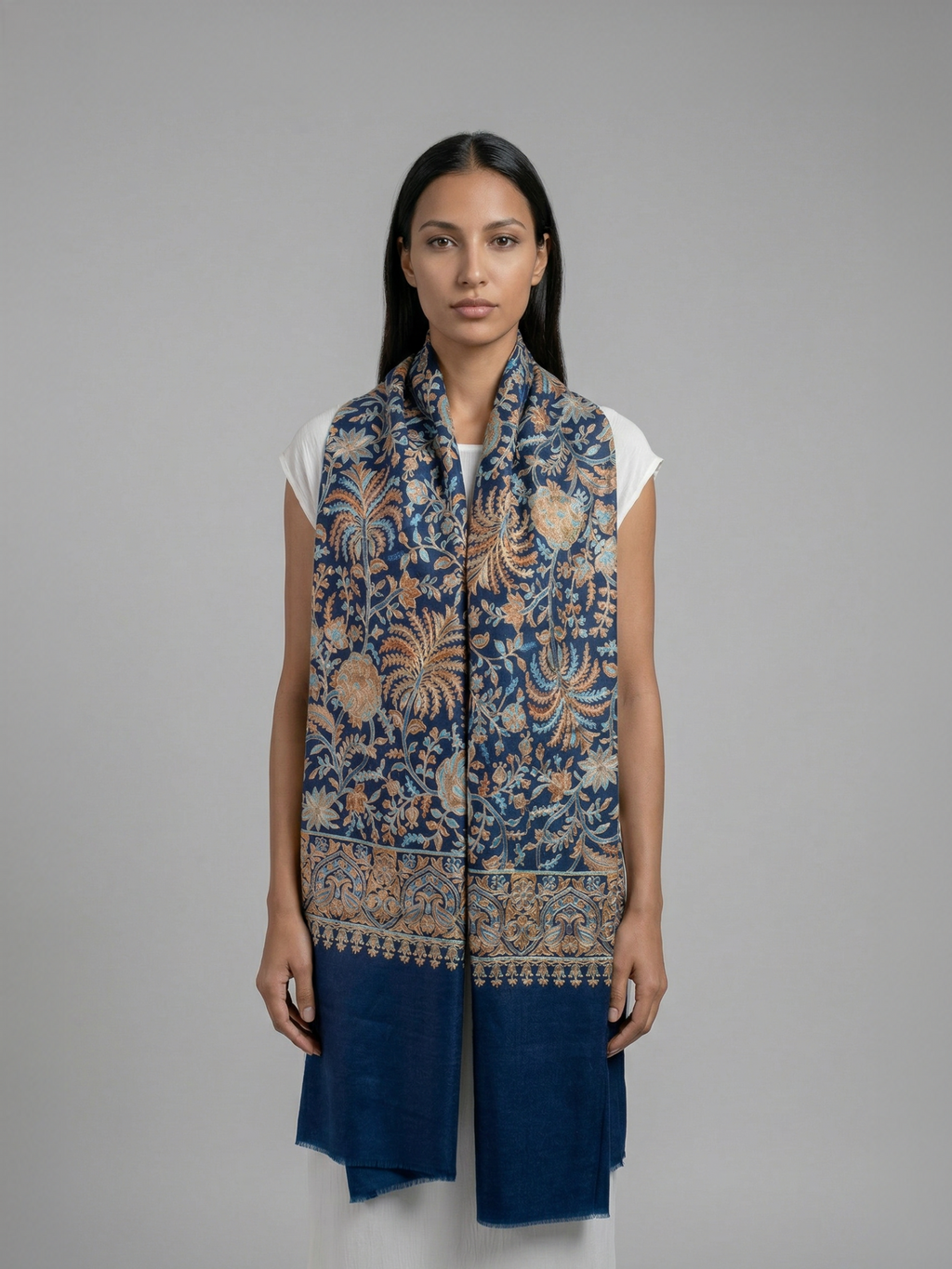 Blue Palms Handmade Embroidered Pashmina Wool Scarf