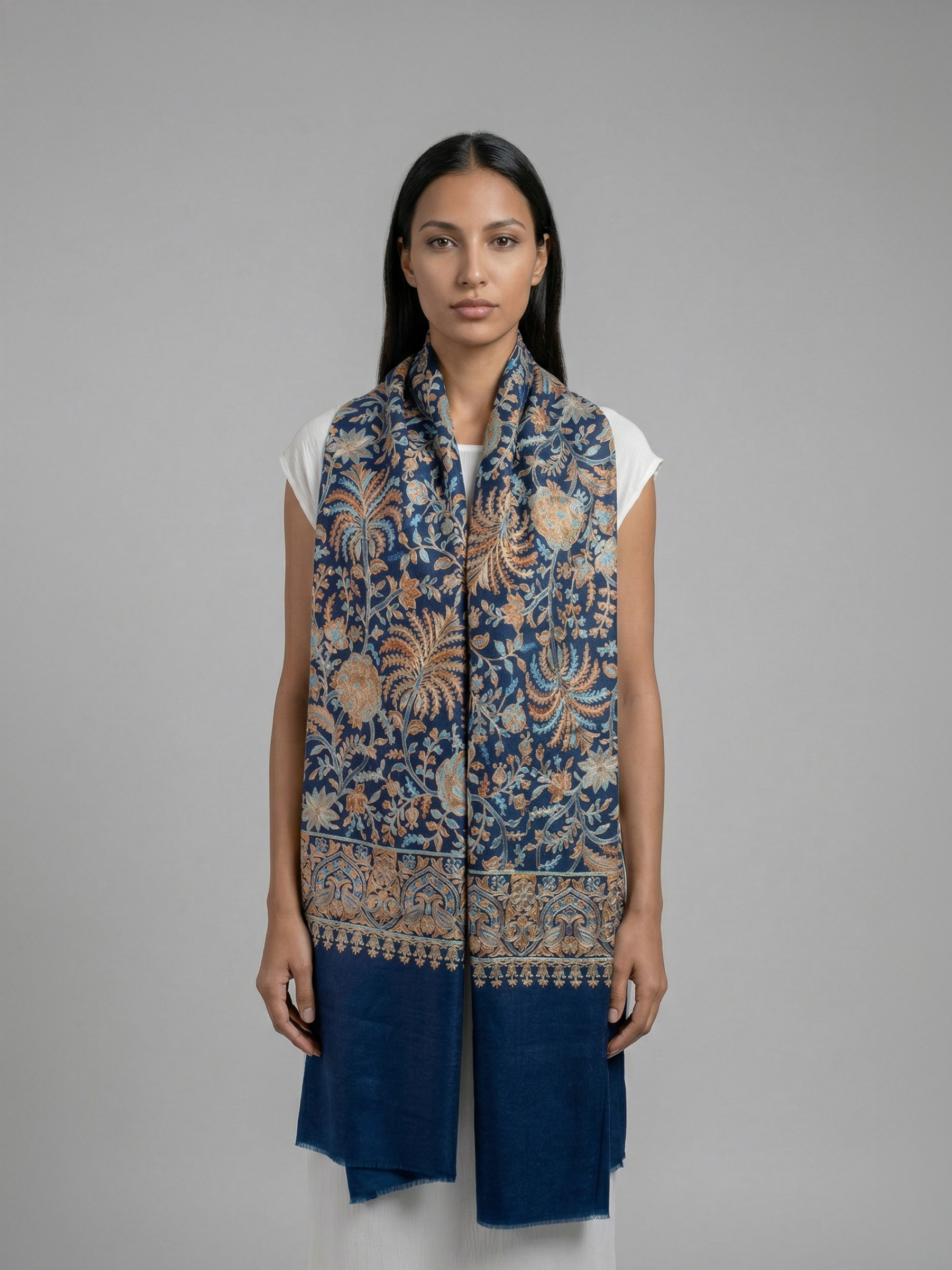 Blue Palms Handmade Embroidered Pashmina Wool Scarf