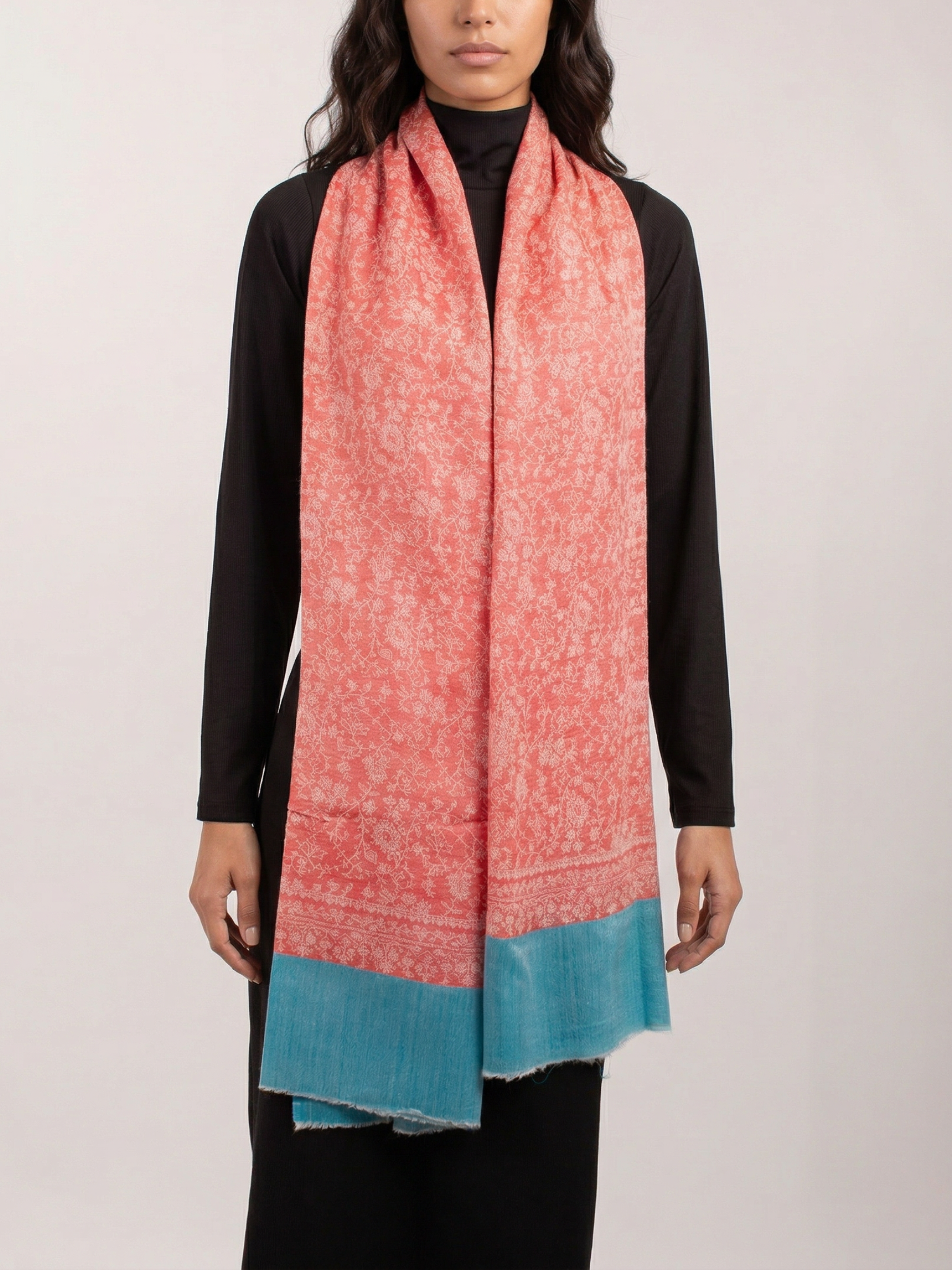 Coral Lagoon Woven Pashmina Wool Scarf