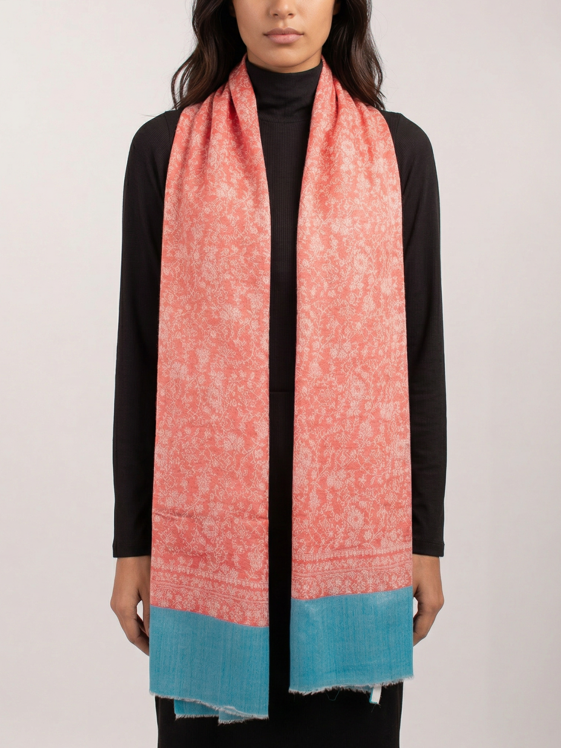 Coral Lagoon Woven Pashmina Wool Scarf
