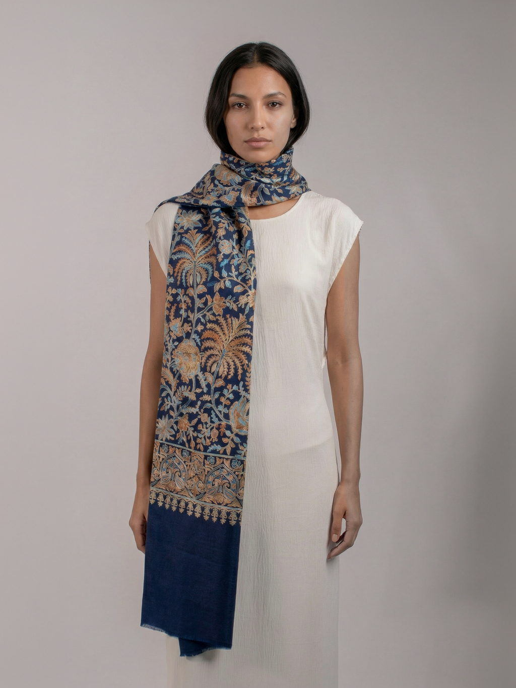Blue Palms Handmade Embroidered Pashmina Wool Scarf