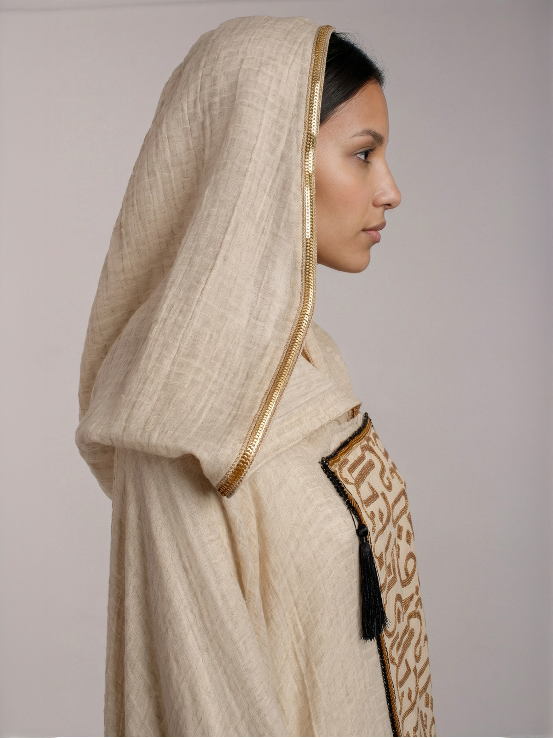 100% Egyptian Crinkled Cotton Gold Embroidered kaftan