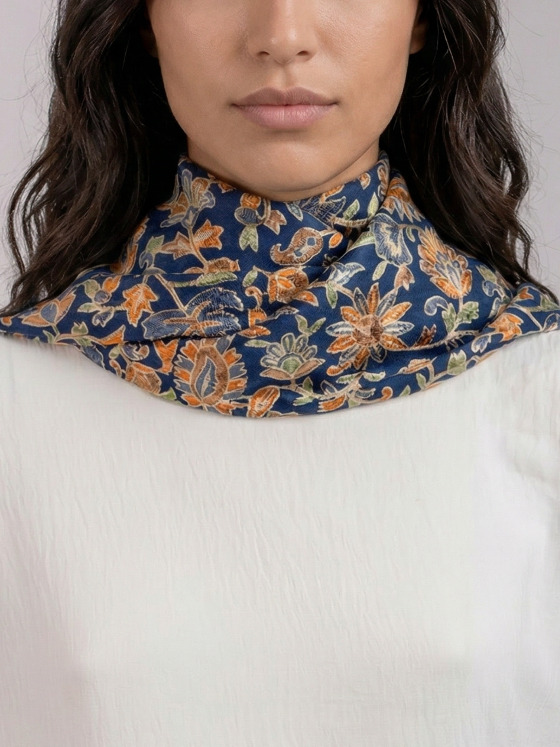 Blue Ornamental Handmade Embroidered Pashmina Wool Scarf