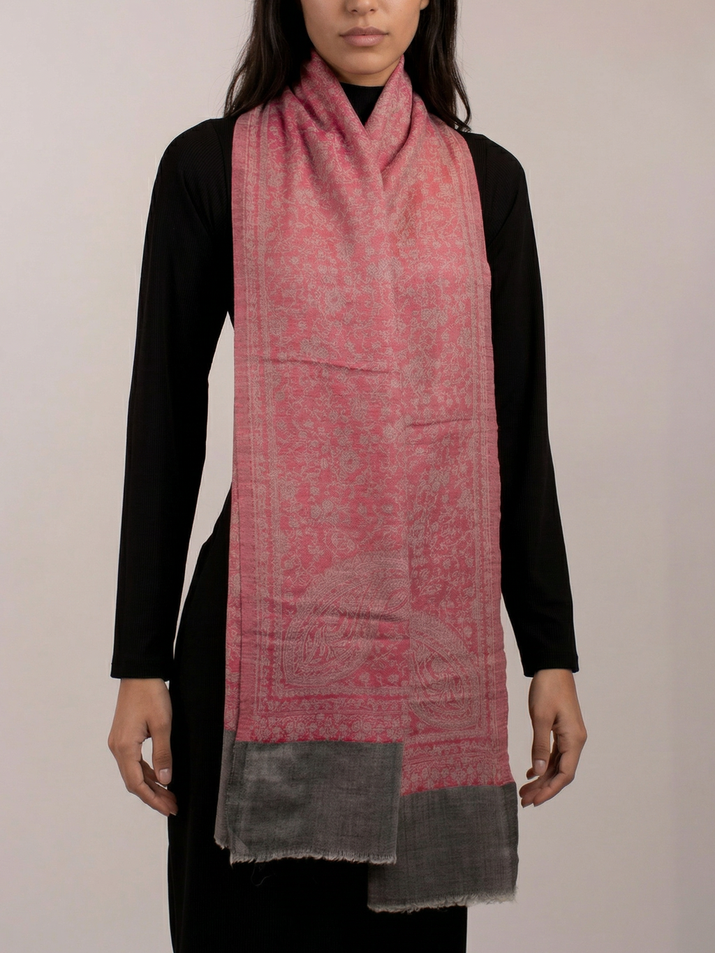Rosewood Smoke Woven Pashmina Wool Scarf