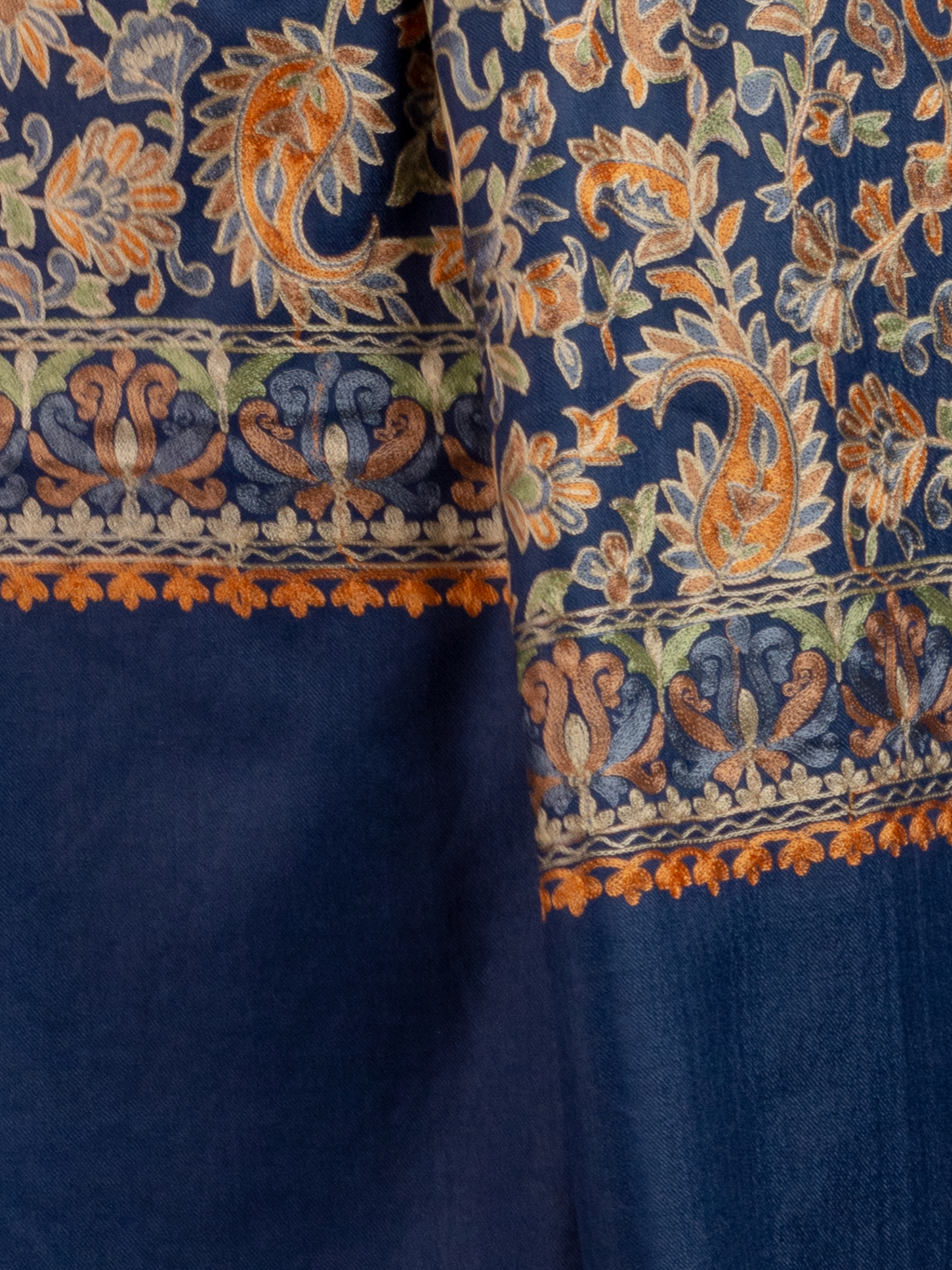 Blue Ornamental Handmade Embroidered Pashmina Wool Scarf