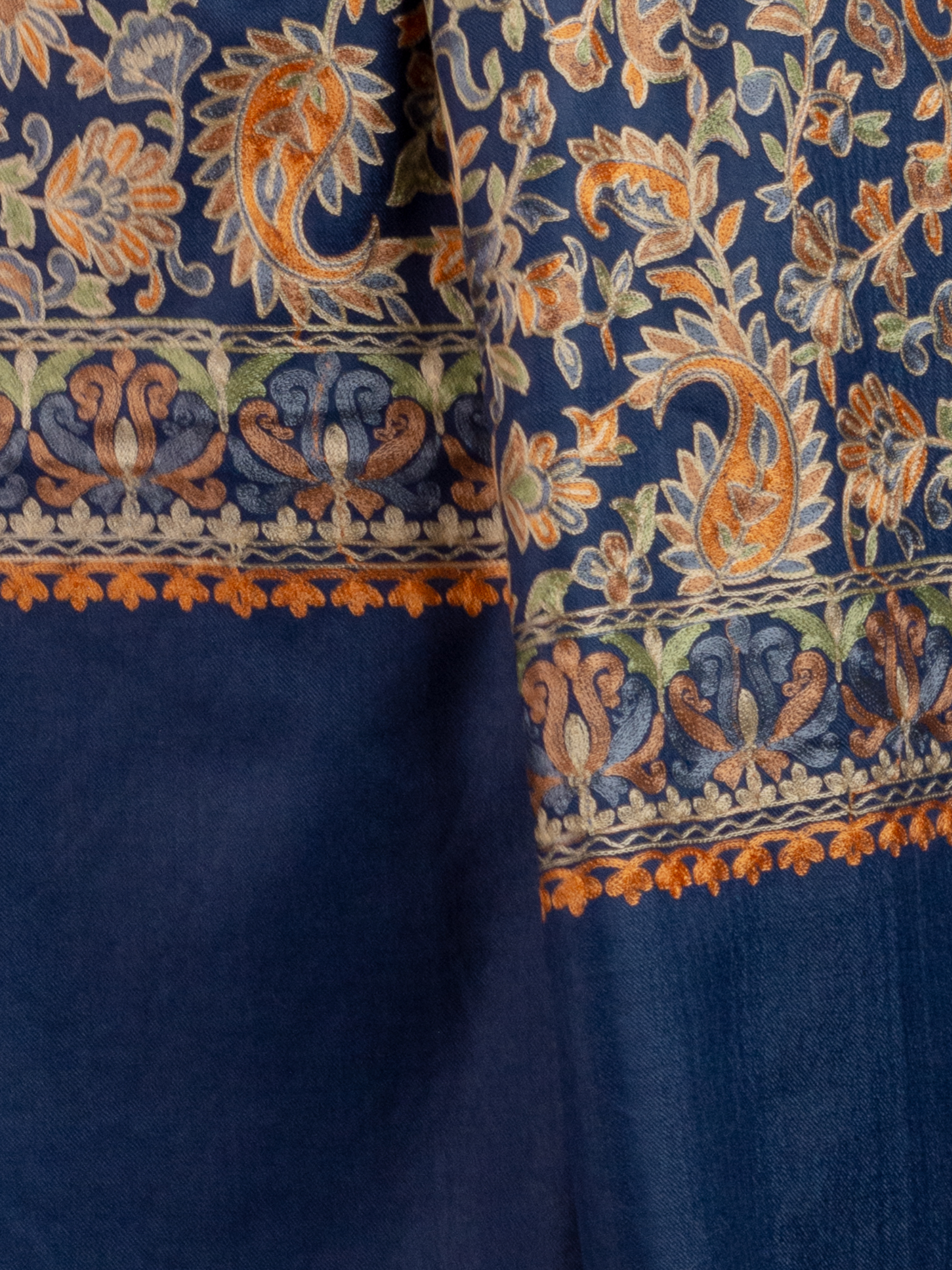 Blue Ornamental Handmade Embroidered Pashmina Wool Scarf