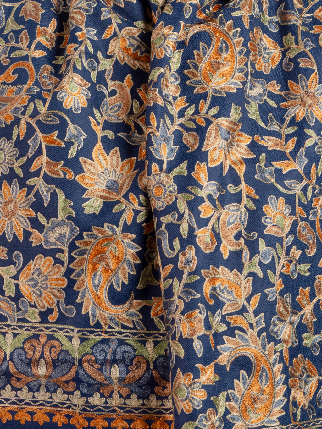 Blue Ornamental Handmade Embroidered Pashmina Wool Scarf