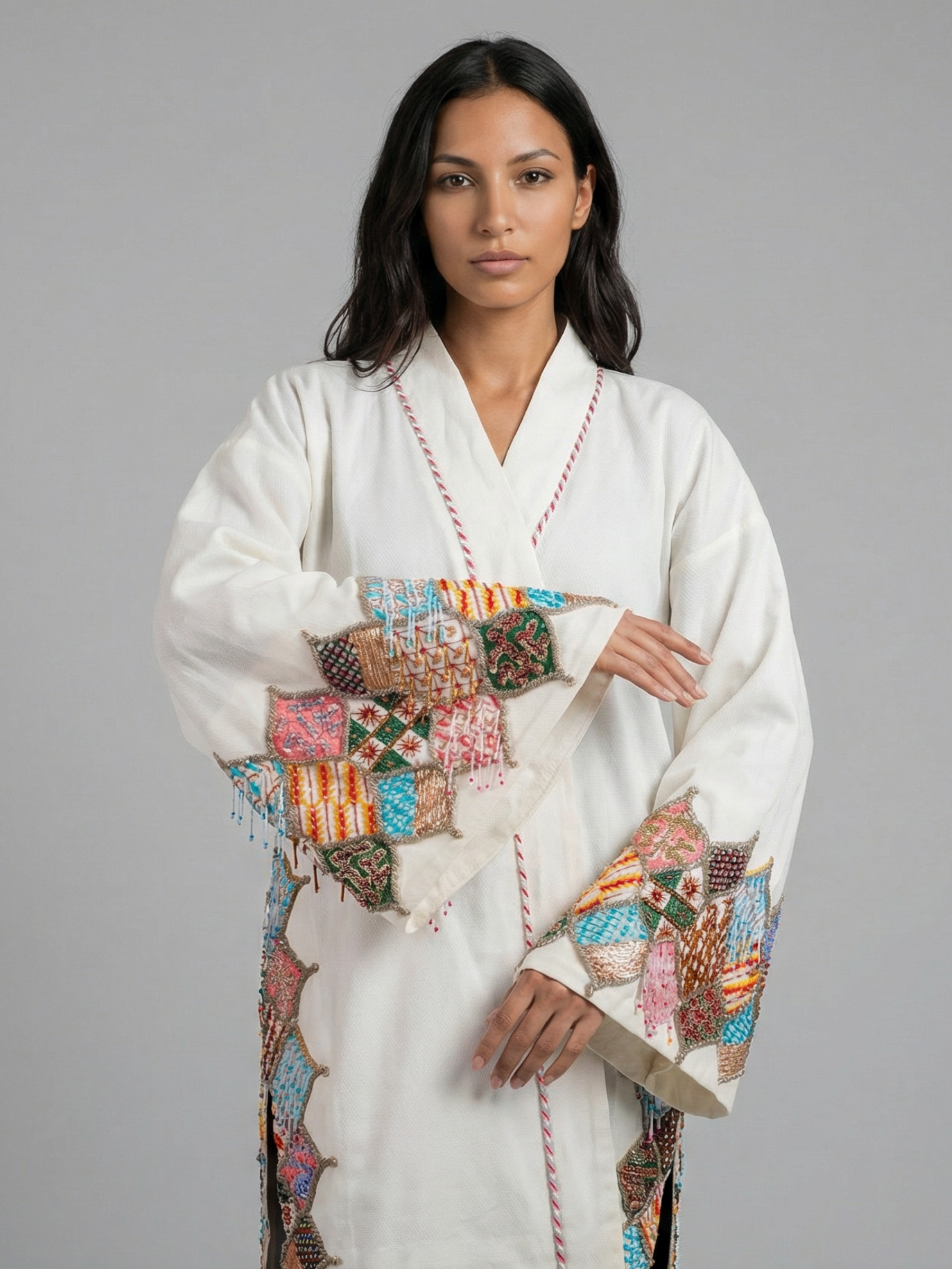 100% Egyptian Cotton Off-White Embroidered Cardigan