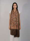 Brown Florals Handmade Embroidered Pashmina Wool Scarf