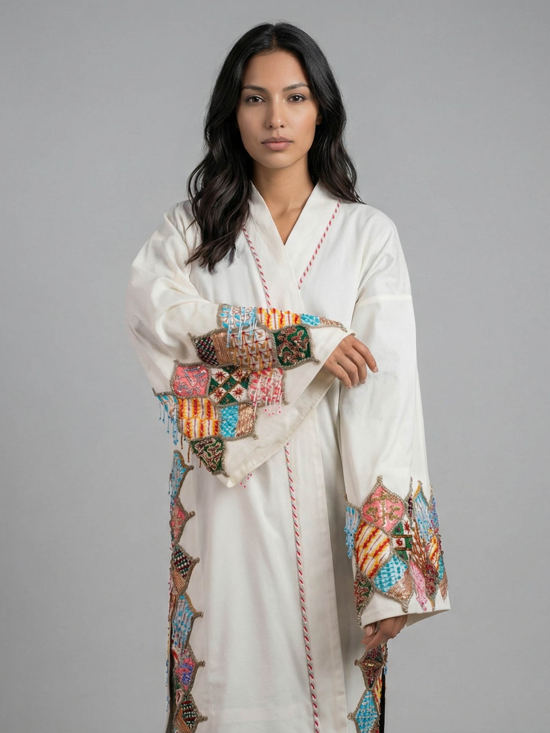 100% Egyptian Cotton Off-White Embroidered Cardigan