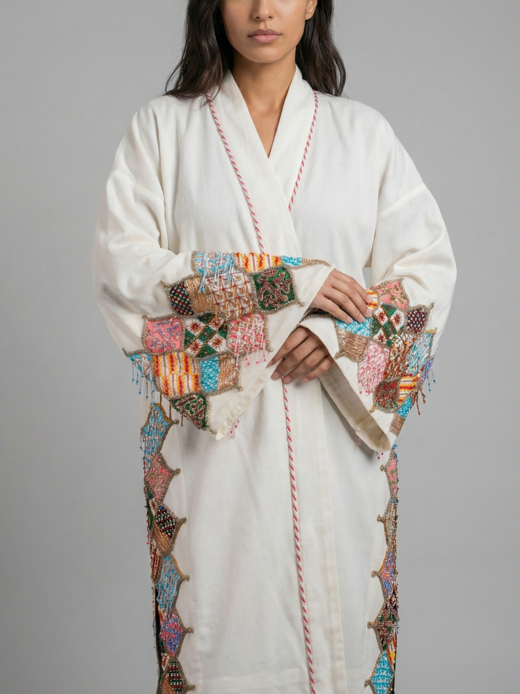 100% Egyptian Cotton Off-White Embroidered Cardigan