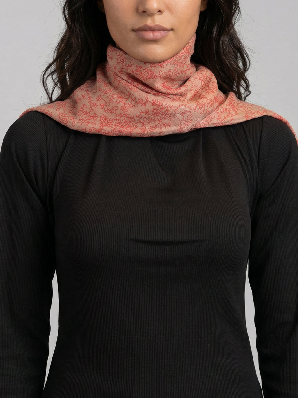 Coral Bloom Woven Pashmina Wool Scarf