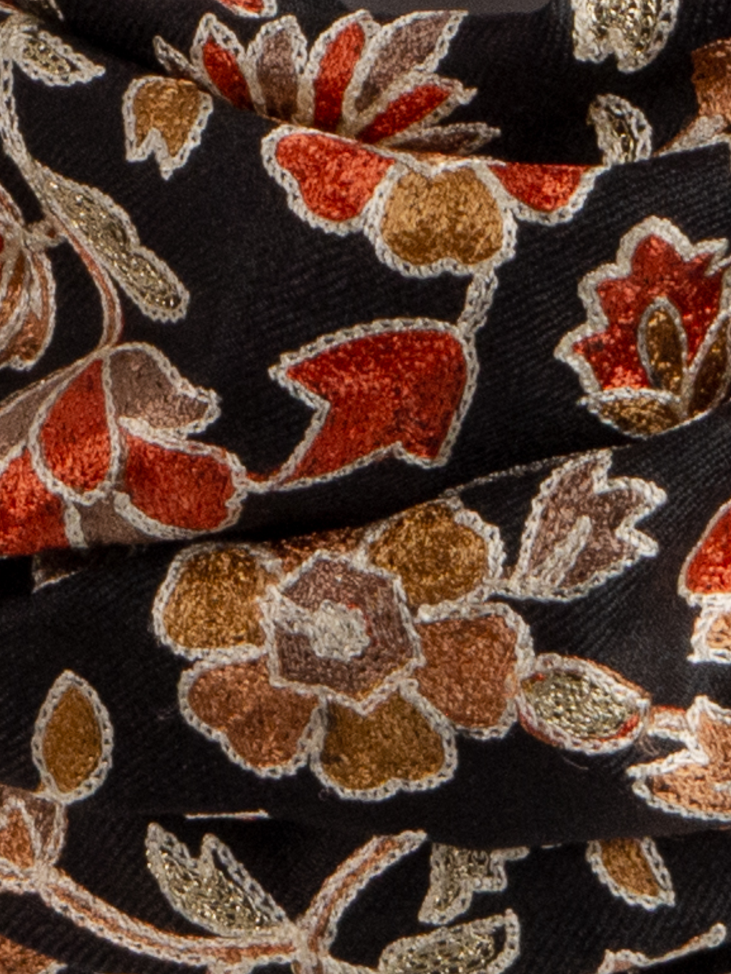Black Gardens Handmade Embroidered Pashmina Wool Scarf
