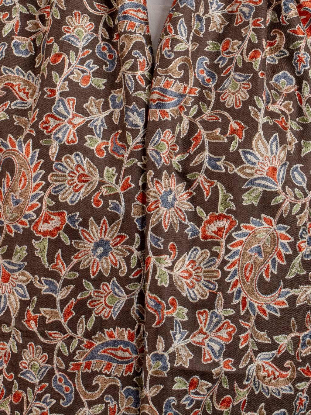 Brown Ornamental Handmade Embroidered Pashmina Wool Scarf