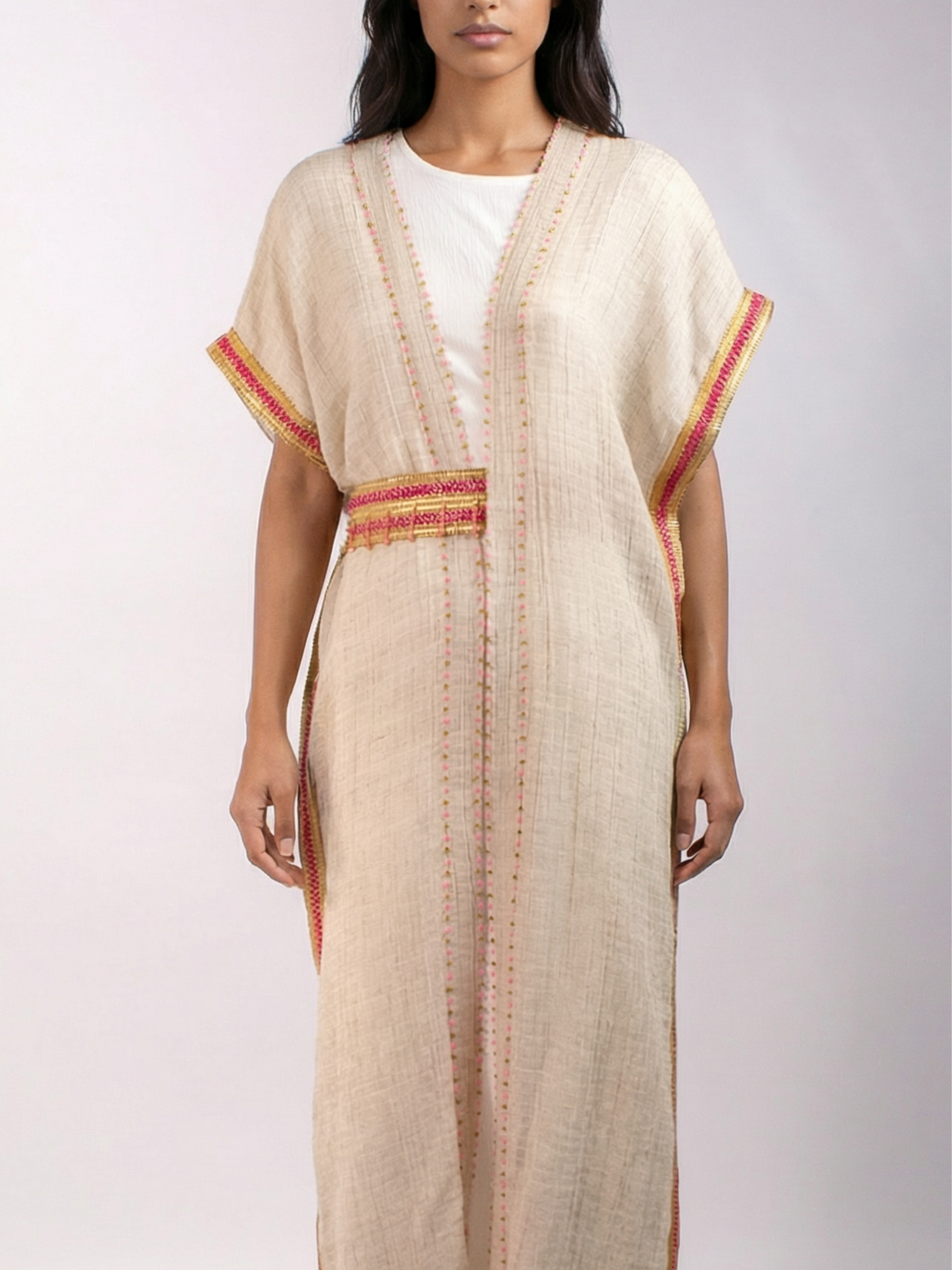 100 % Egyptian Crinkled Cotton Short Embroidered Bisht